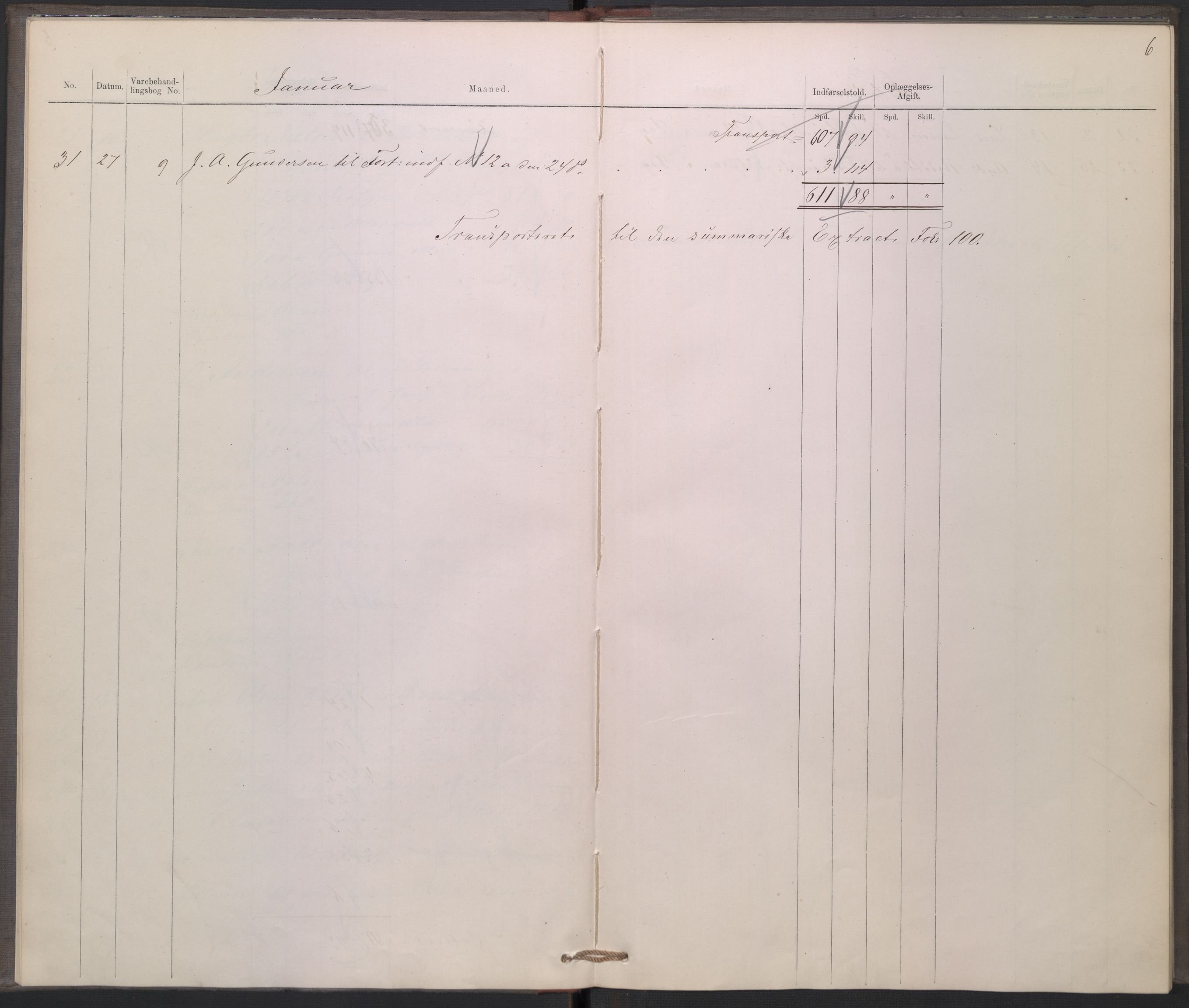 Revisjonsdepartementet, 2. revisjonskontor, AV/RA-S-1115/E/E039/L0275: Tvedestrand: Inngående tollbok, 1876, p. 6