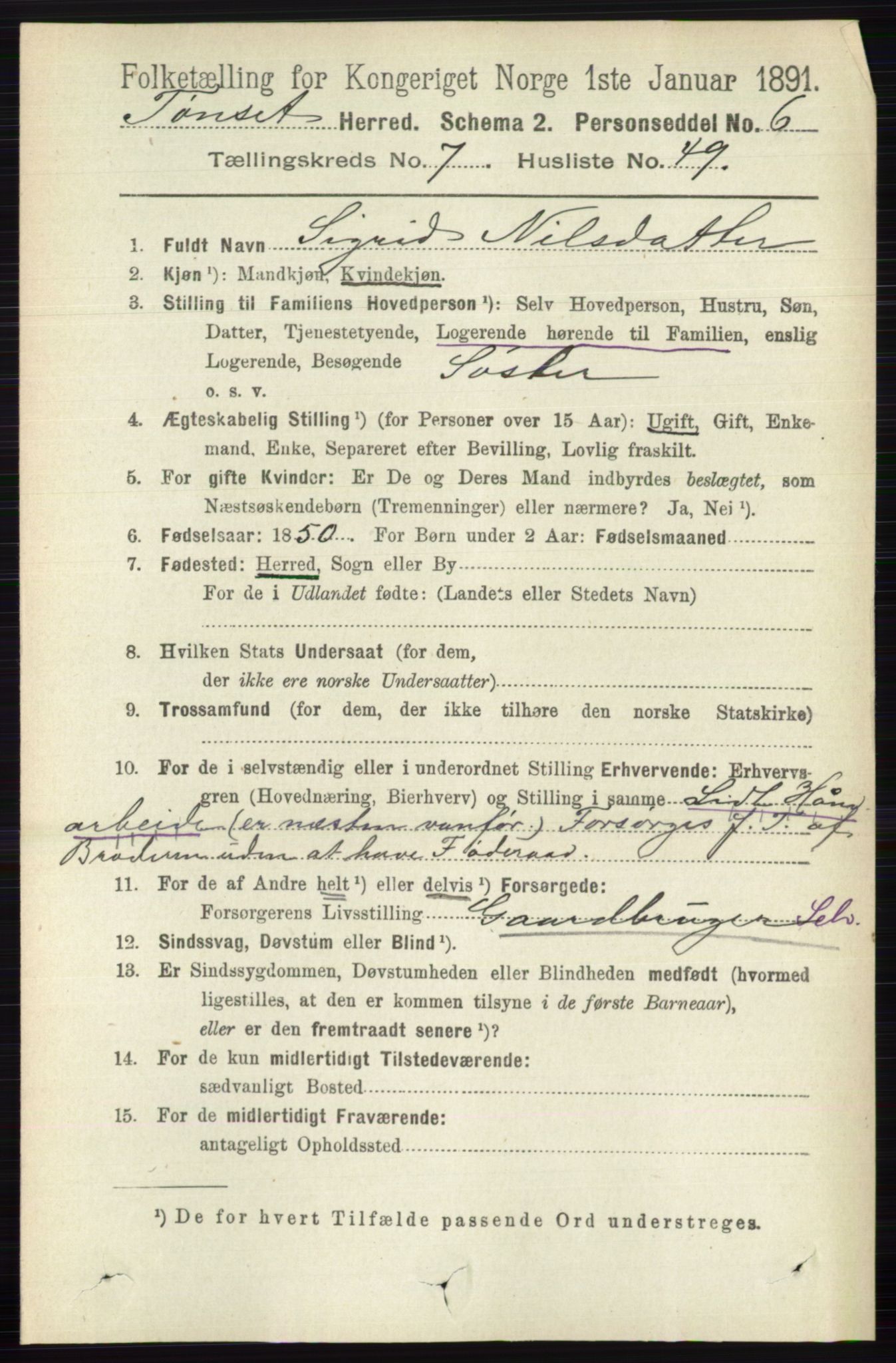 RA, 1891 census for 0437 Tynset, 1891, p. 2018