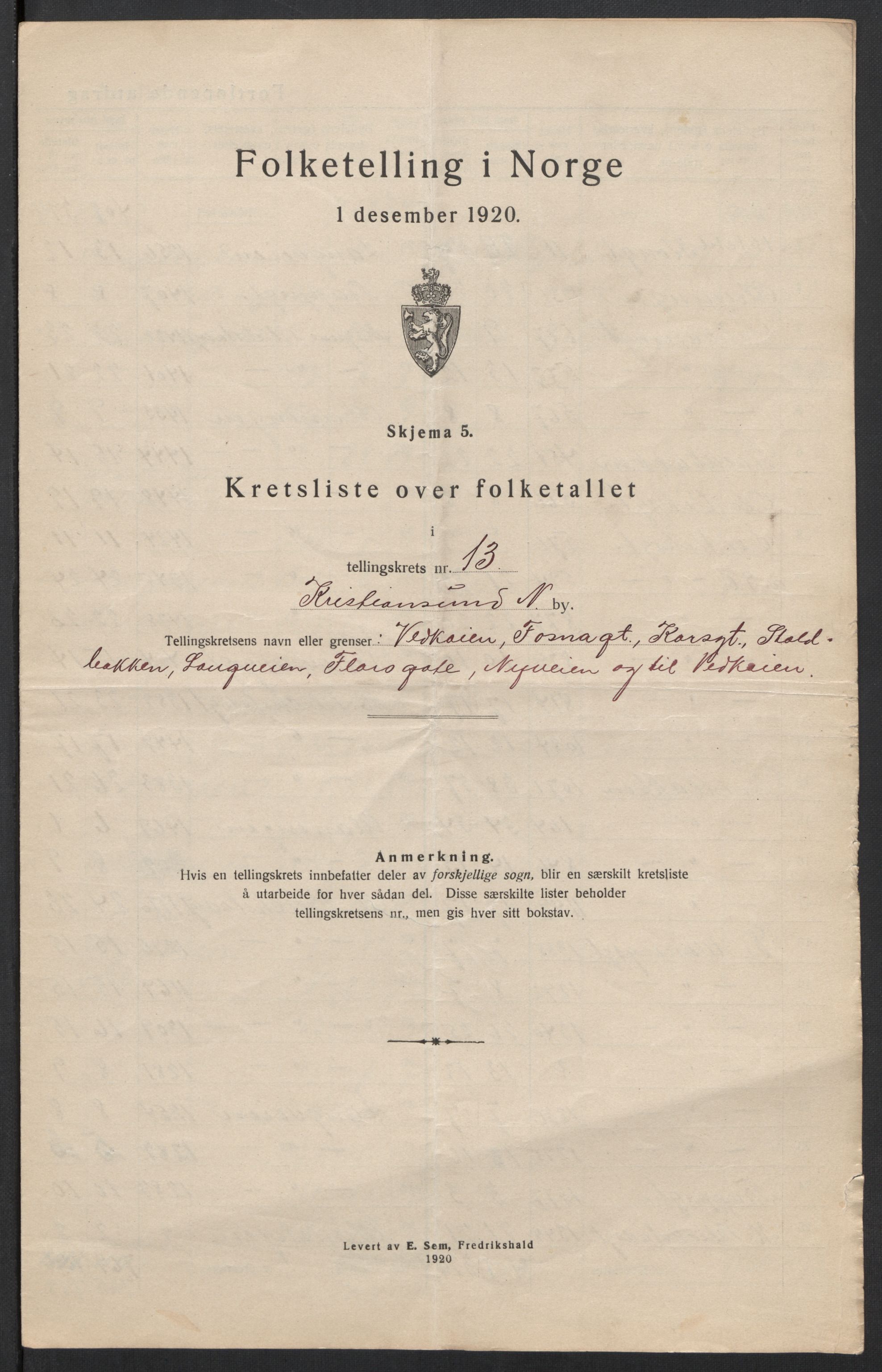 SAT, 1920 census for Kristiansund, 1920, p. 42