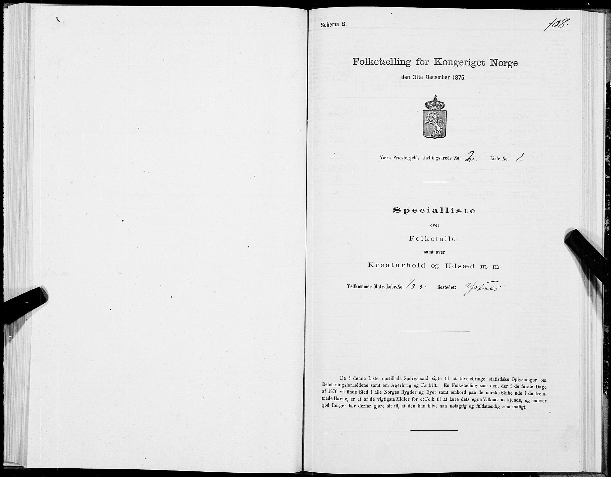 SAT, 1875 census for 1857P Værøy, 1875, p. 1108