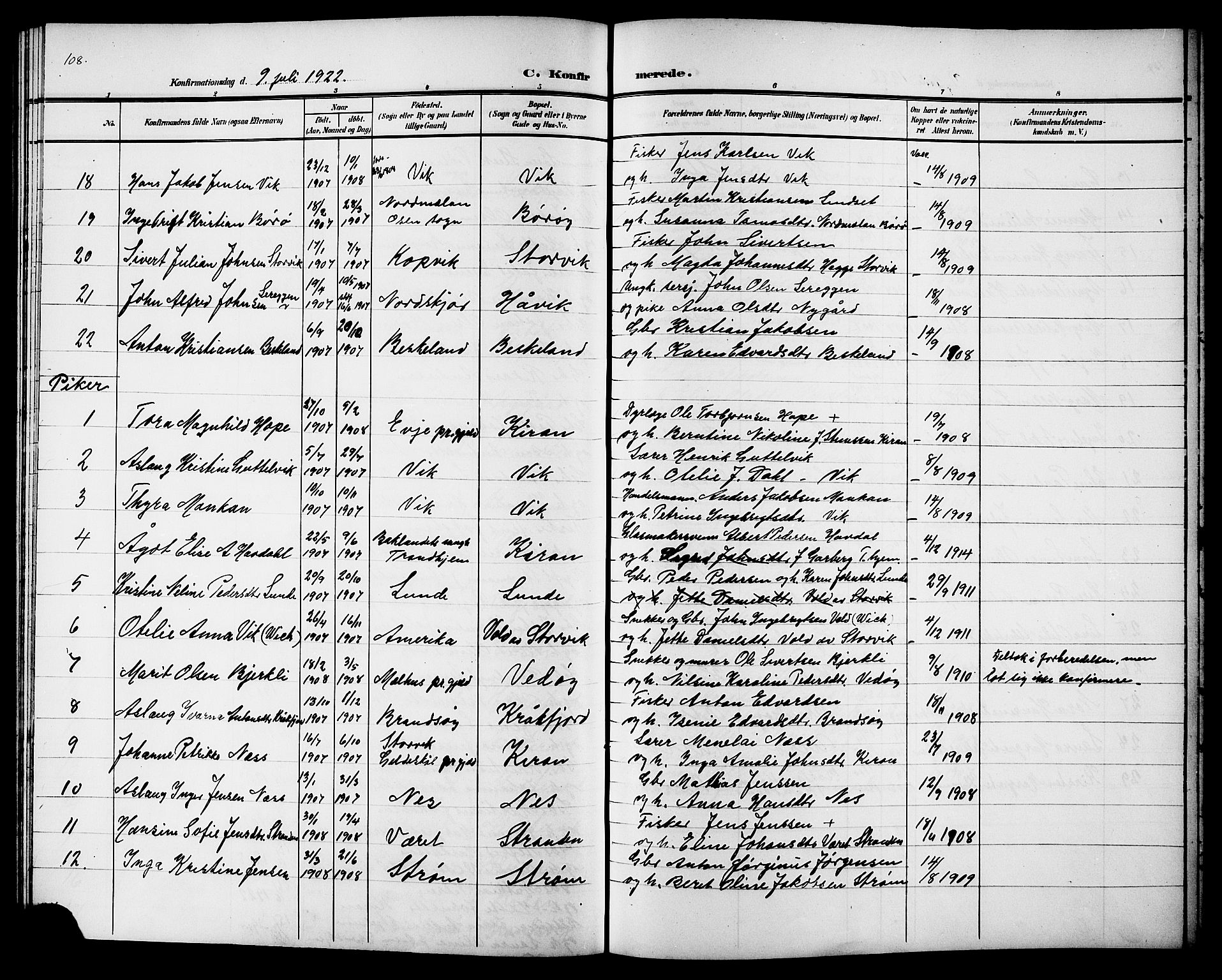 Ministerialprotokoller, klokkerbøker og fødselsregistre - Sør-Trøndelag, AV/SAT-A-1456/657/L0717: Parish register (copy) no. 657C04, 1904-1923, p. 108