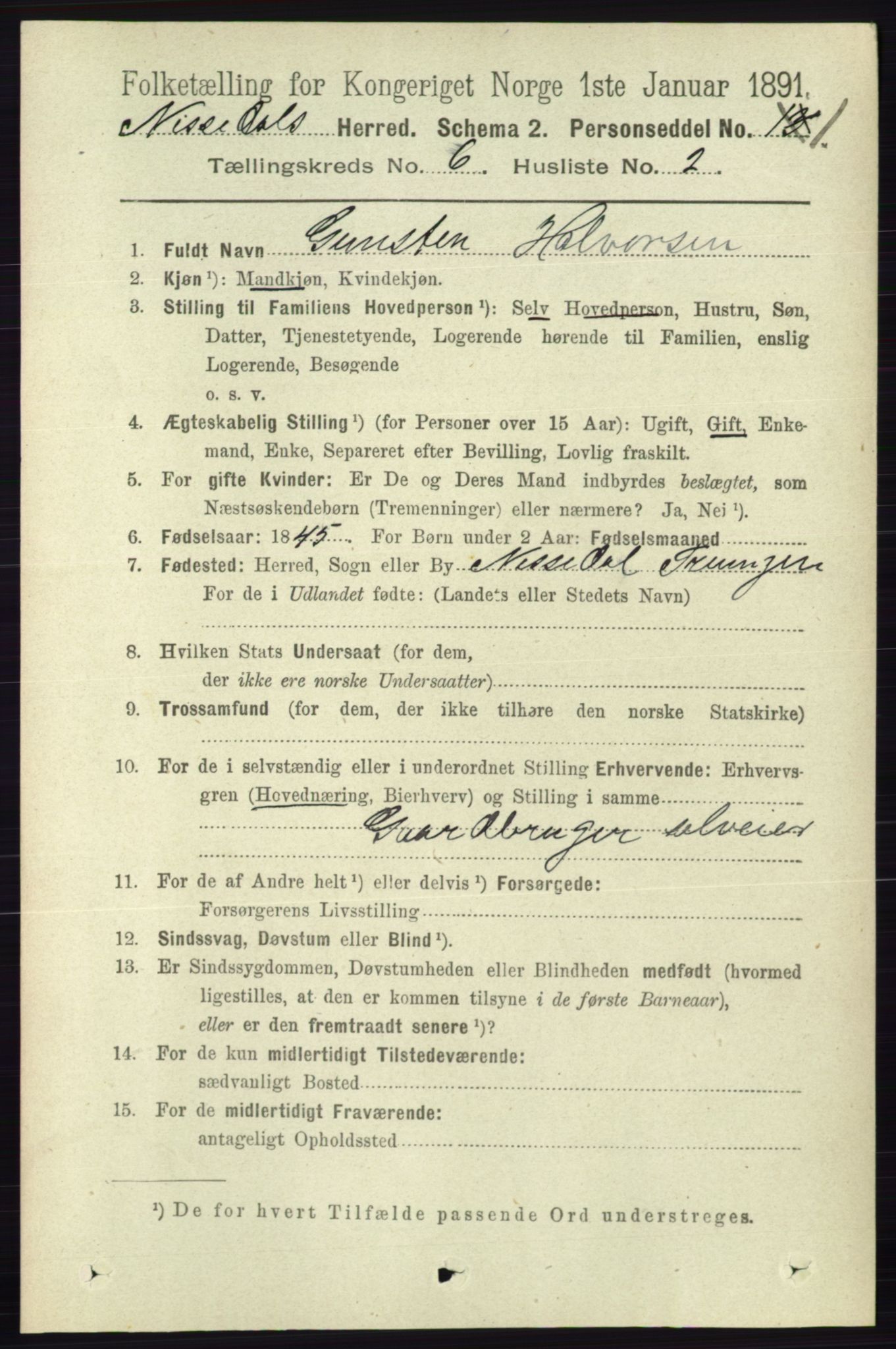 RA, 1891 census for 0830 Nissedal, 1891, p. 1344