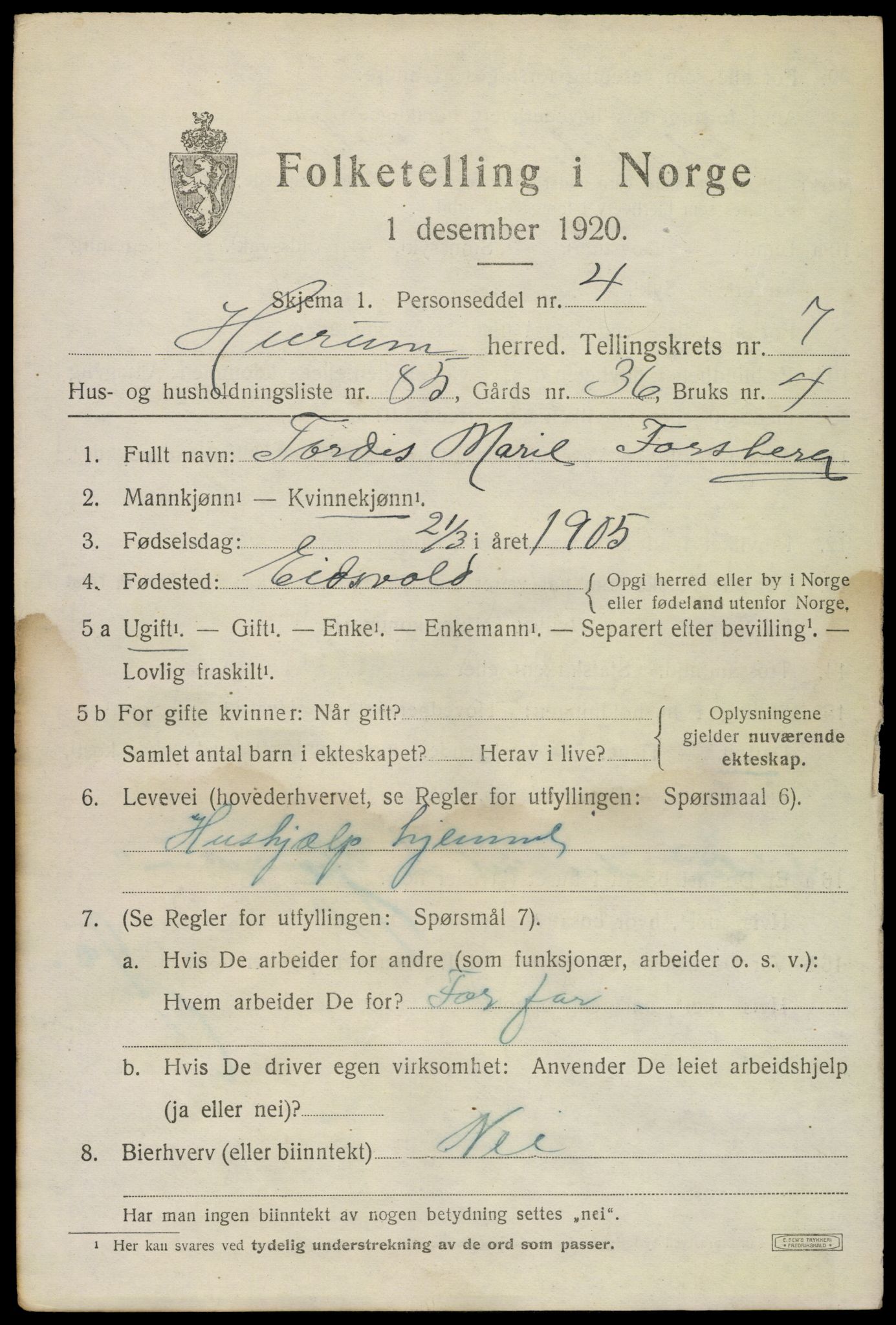 SAKO, 1920 census for Hurum, 1920, p. 10074