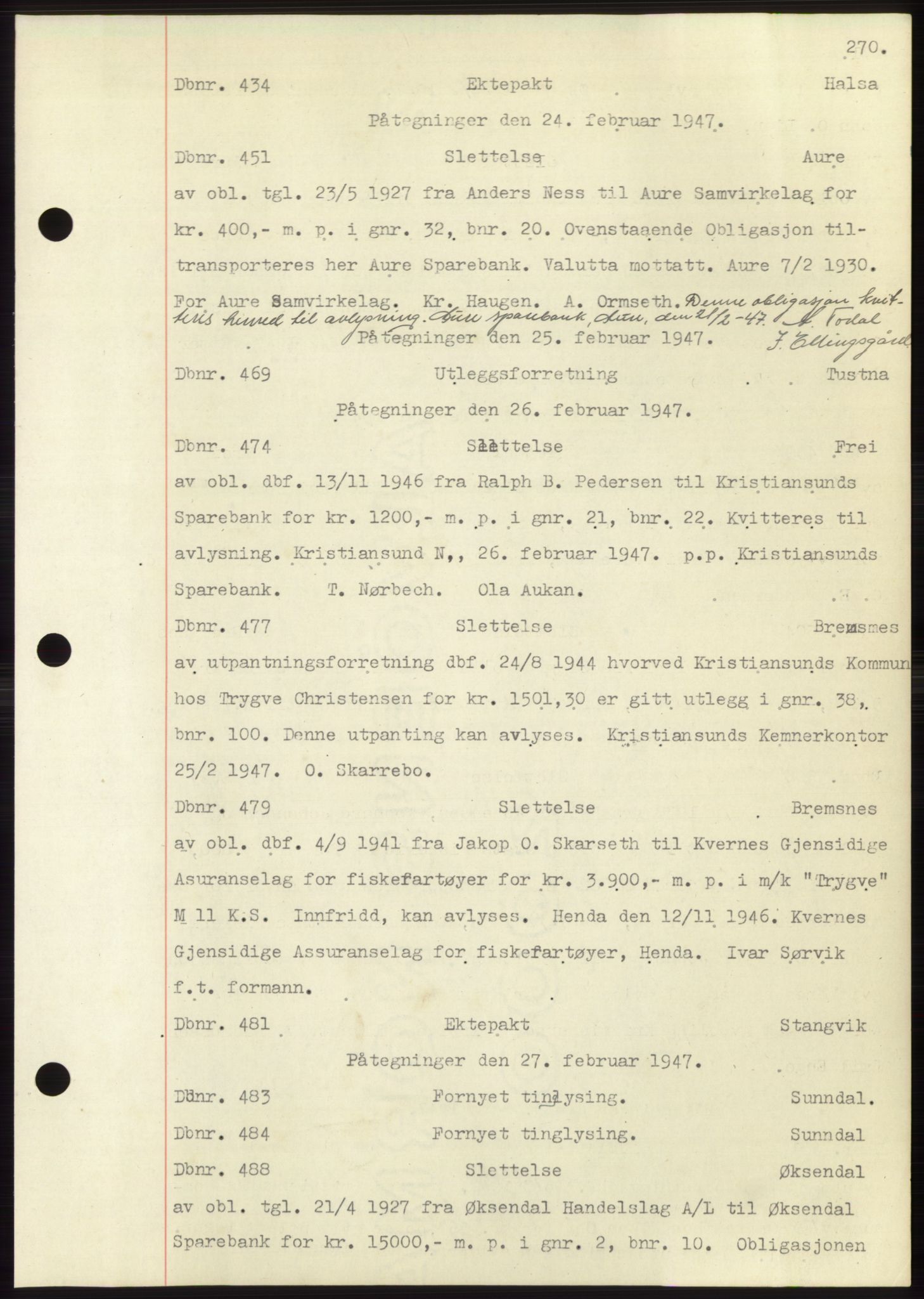 Nordmøre sorenskriveri, AV/SAT-A-4132/1/2/2Ca: Mortgage book no. C82b, 1946-1951, Diary no: : 434/1947