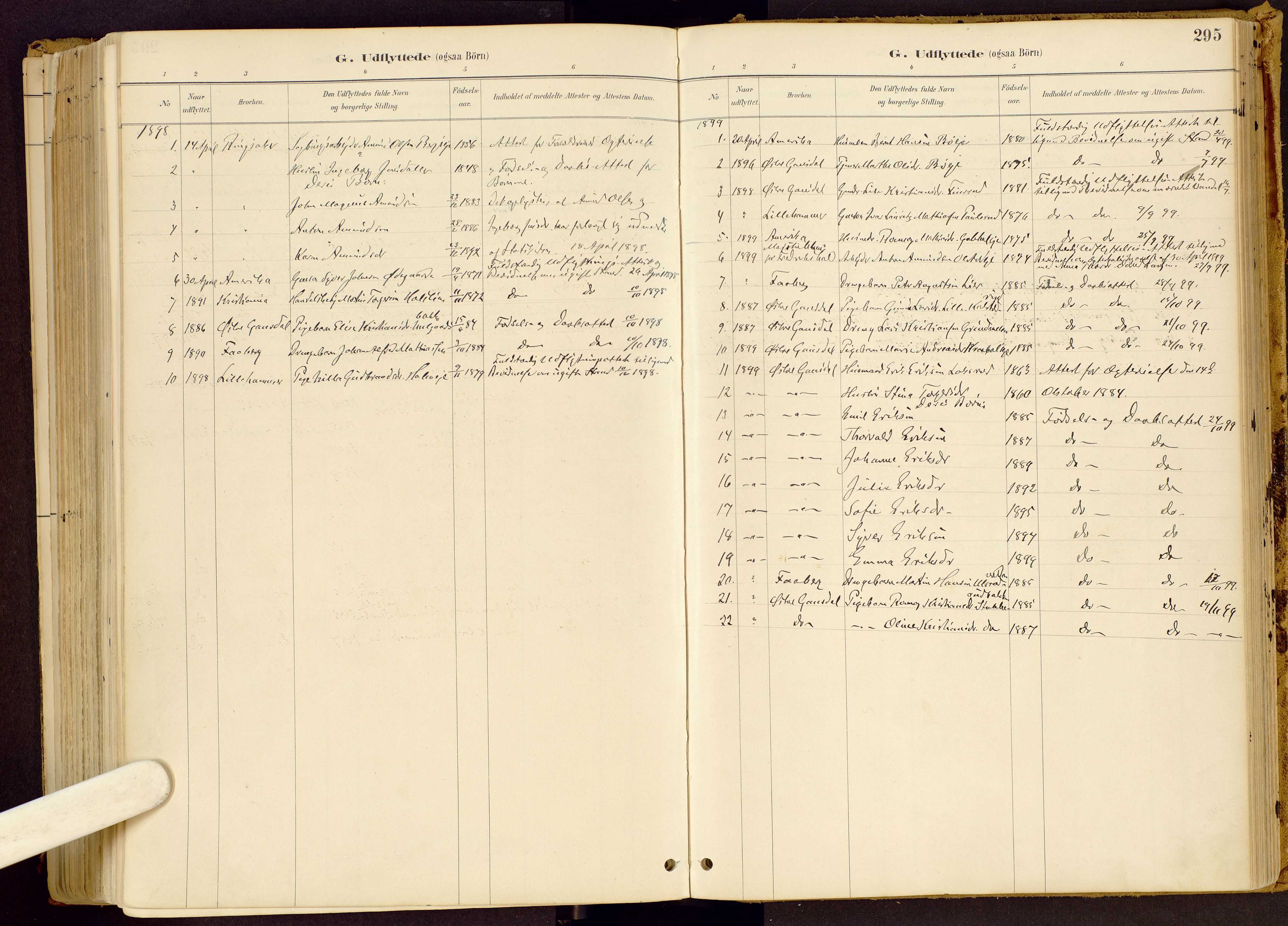 Vestre Gausdal prestekontor, SAH/PREST-094/H/Ha/Haa/L0001: Parish register (official) no. 1, 1887-1914, p. 295