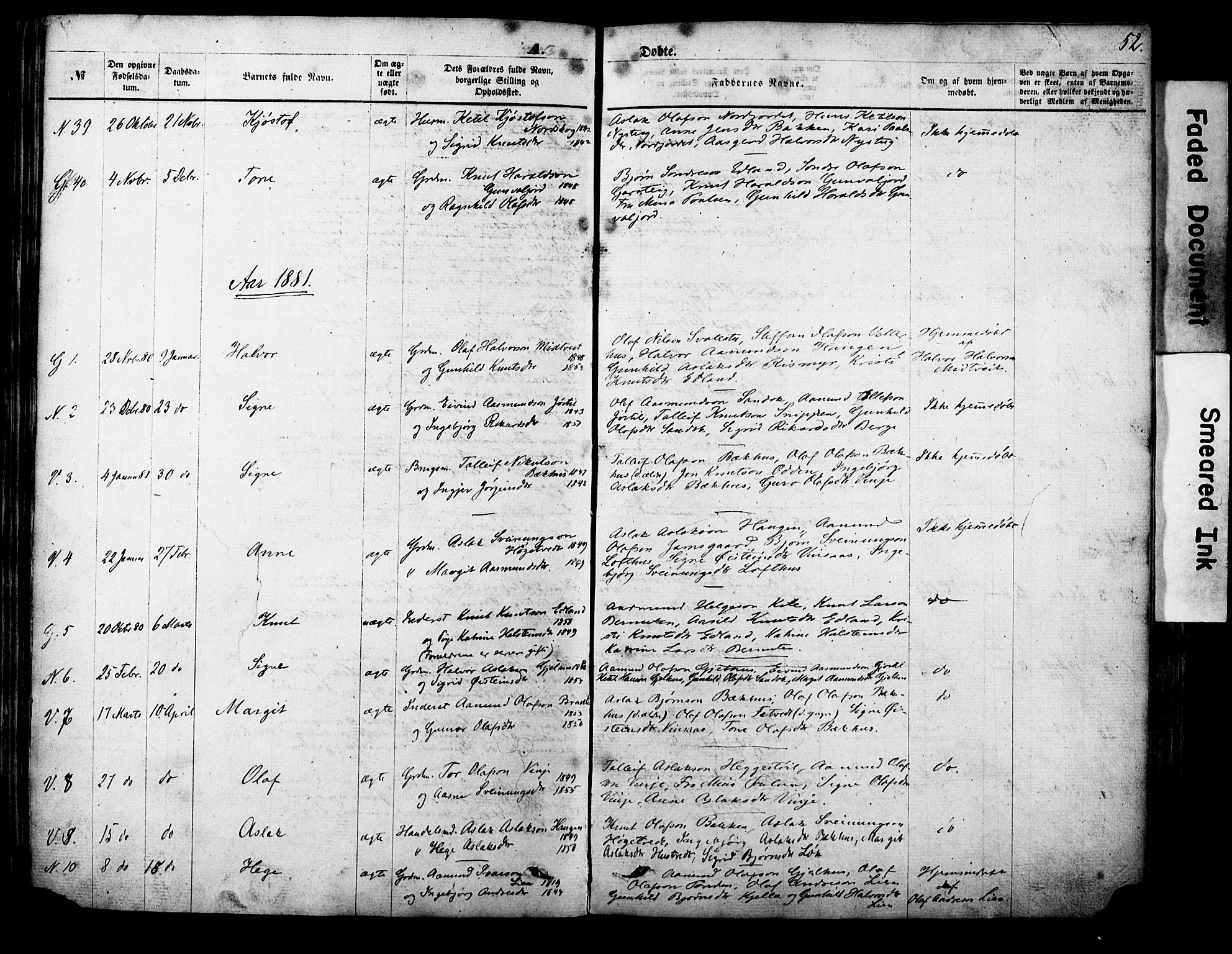 Vinje kirkebøker, AV/SAKO-A-312/F/Fa/L0005: Parish register (official) no. I 5, 1870-1886, p. 52