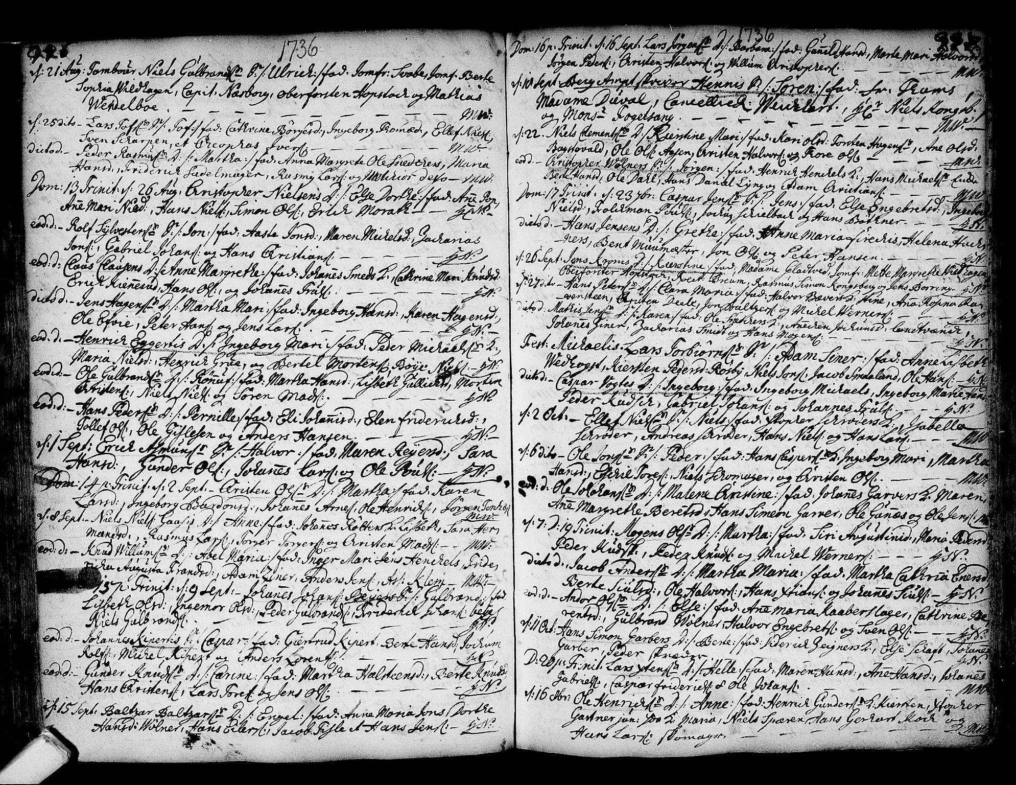 Kongsberg kirkebøker, AV/SAKO-A-22/F/Fa/L0002: Parish register (official) no. I 2, 1721-1743, p. 336-337