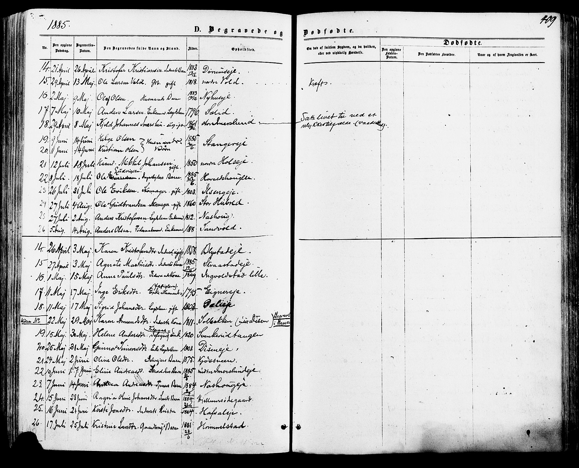 Vang prestekontor, Hedmark, SAH/PREST-008/H/Ha/Haa/L0015: Parish register (official) no. 15, 1871-1885, p. 409