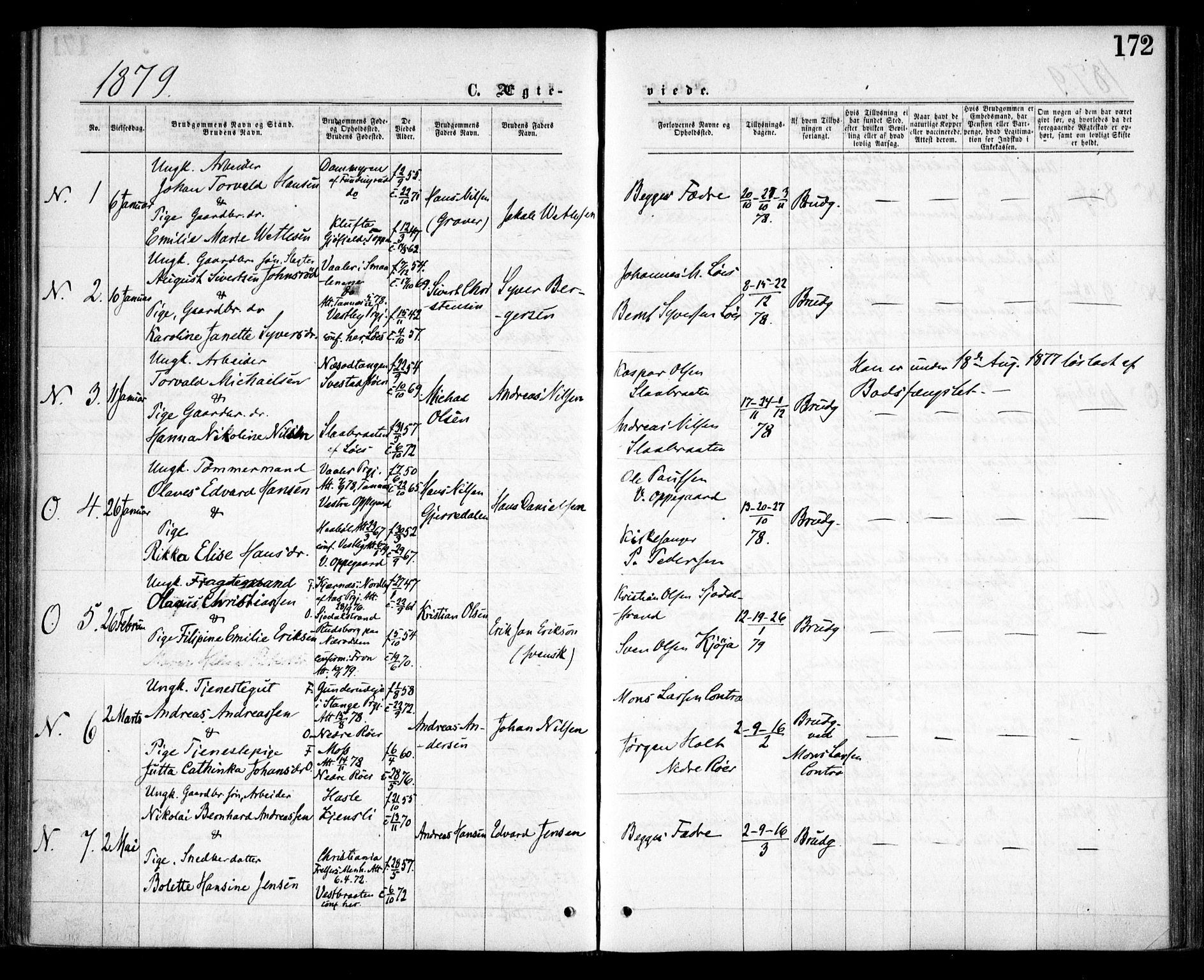 Nesodden prestekontor Kirkebøker, SAO/A-10013/F/Fa/L0008: Parish register (official) no. I 8, 1869-1879, p. 172