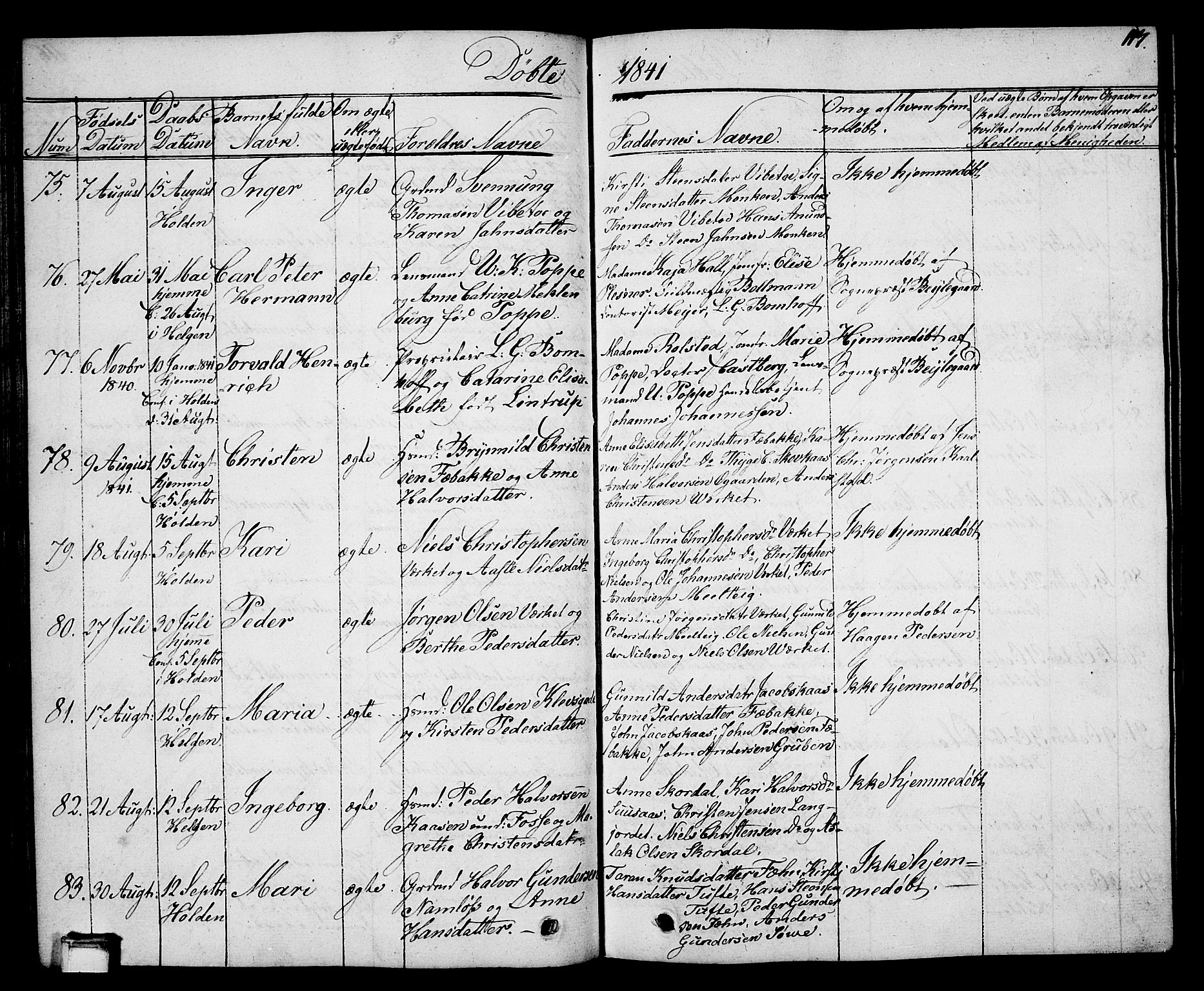 Holla kirkebøker, SAKO/A-272/G/Ga/L0002: Parish register (copy) no. I 2, 1830-1848, p. 117