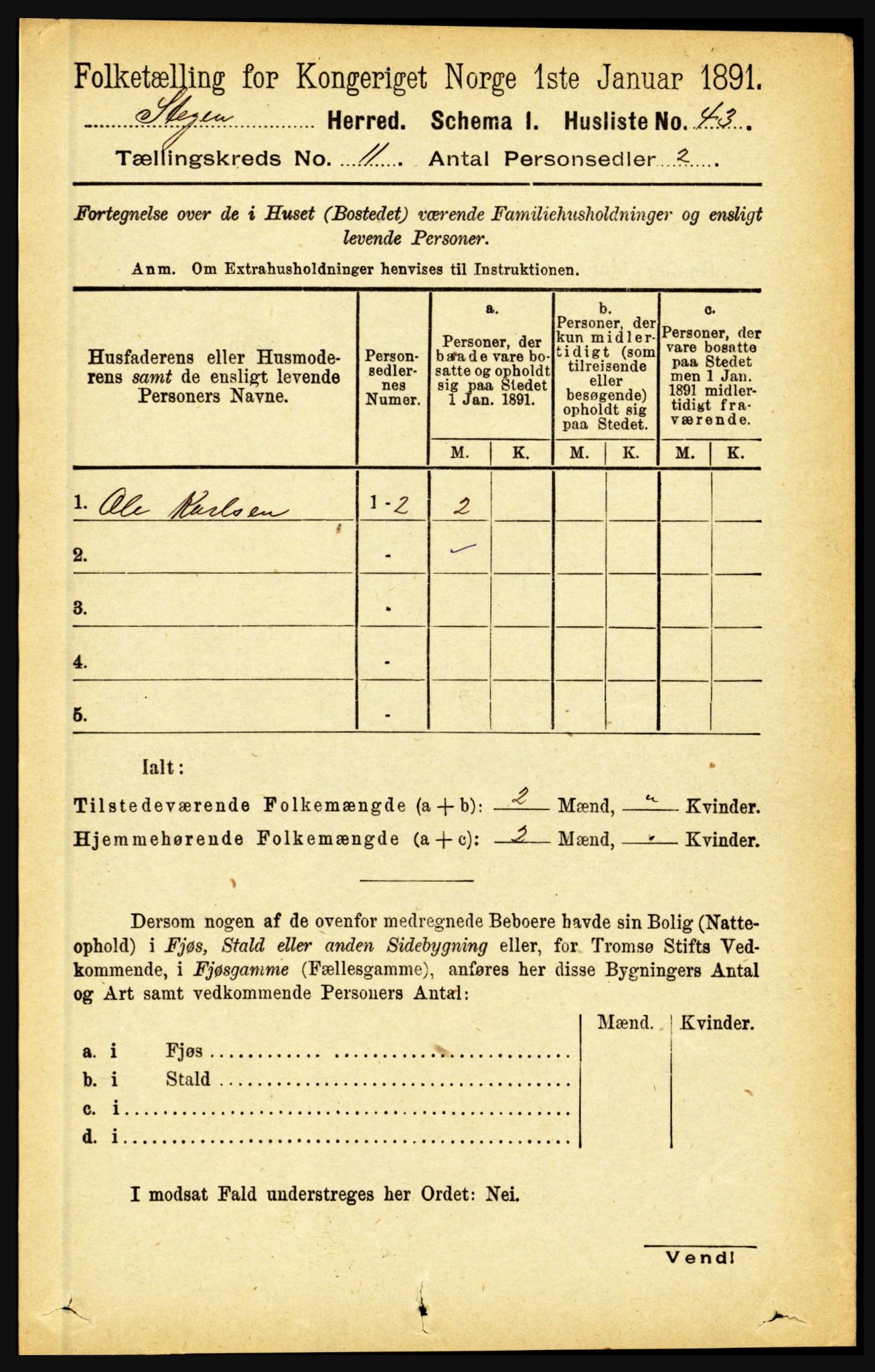 RA, 1891 census for 1848 Steigen, 1891, p. 3775