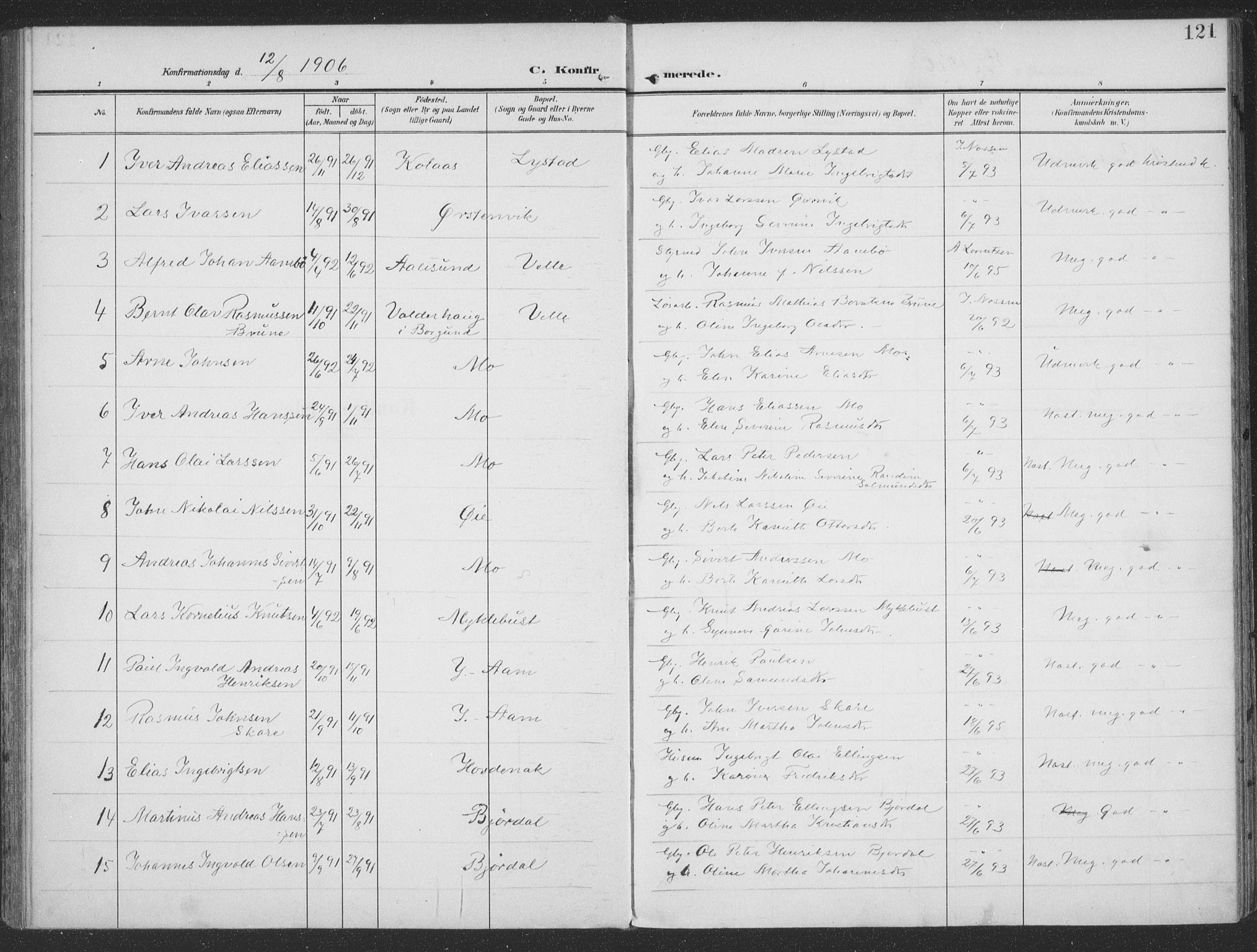Ministerialprotokoller, klokkerbøker og fødselsregistre - Møre og Romsdal, SAT/A-1454/513/L0178: Parish register (official) no. 513A05, 1906-1919, p. 121