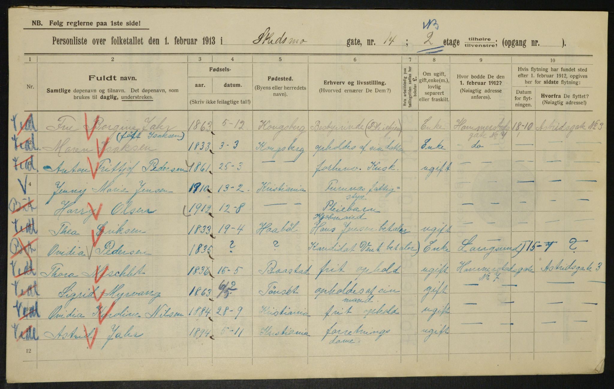 OBA, Municipal Census 1913 for Kristiania, 1913, p. 95449