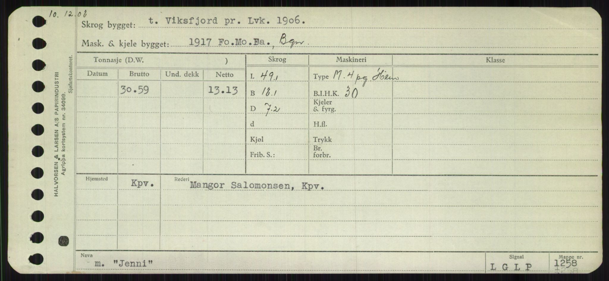 Sjøfartsdirektoratet med forløpere, Skipsmålingen, RA/S-1627/H/Ha/L0003/0001: Fartøy, Hilm-Mar / Fartøy, Hilm-Kol, p. 467