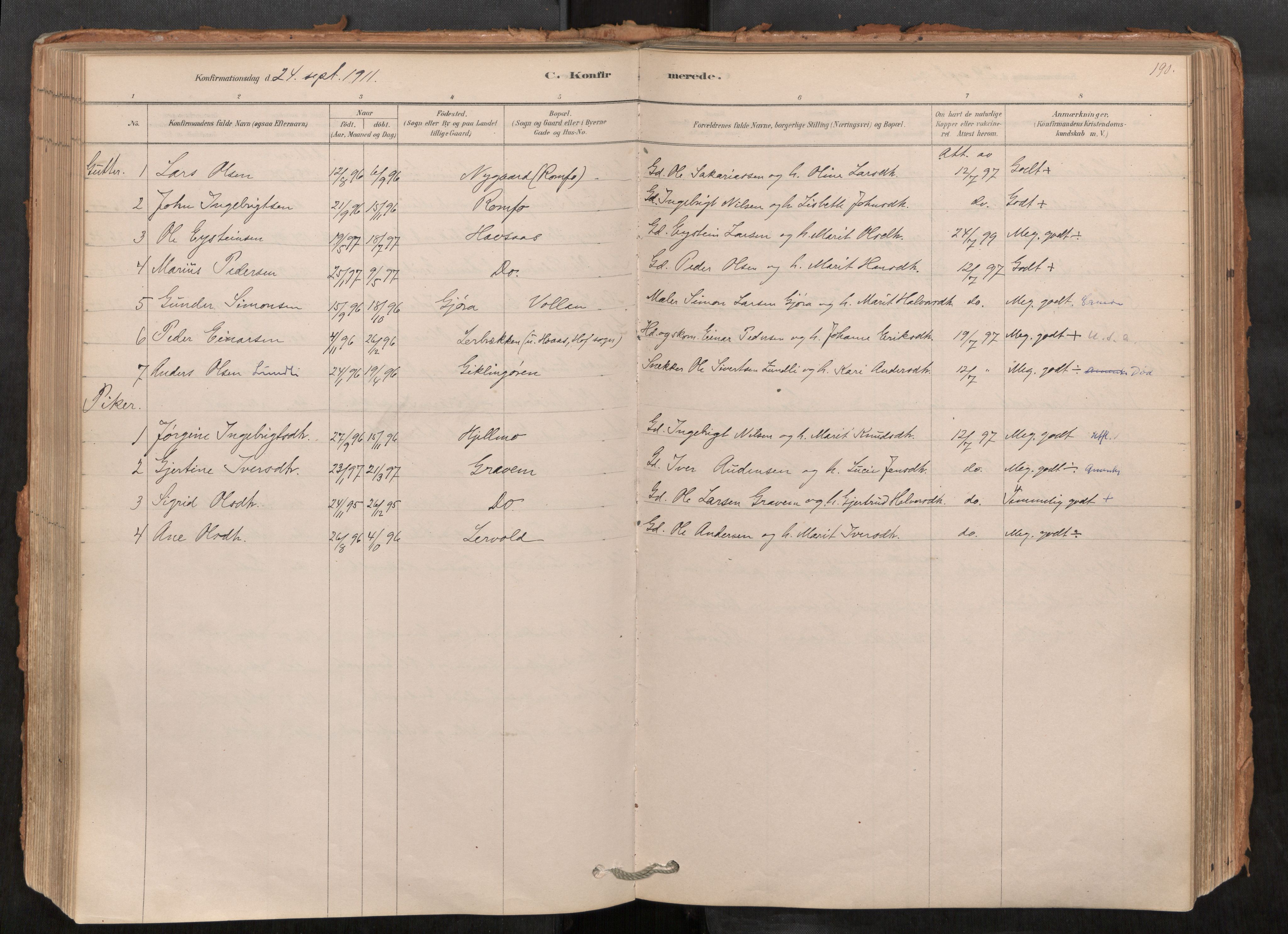 Sunndal sokneprestkontor, AV/SAT-A-1085/1/I/I1/I1a/L0001: Parish register (official) no. 1, 1877-1914, p. 190