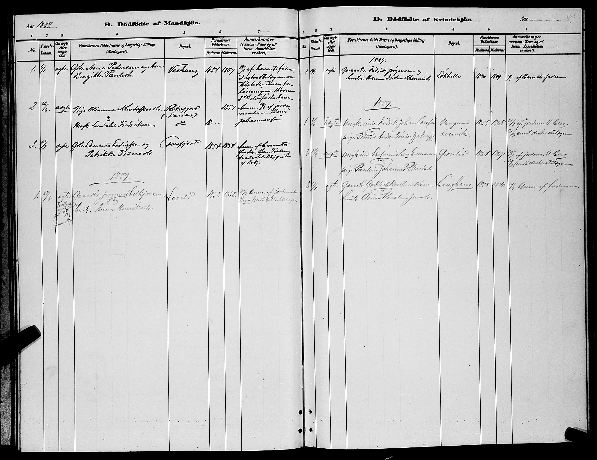 Lenvik sokneprestembete, AV/SATØ-S-1310/H/Ha/Hab/L0006klokker: Parish register (copy) no. 6, 1881-1889, p. 109