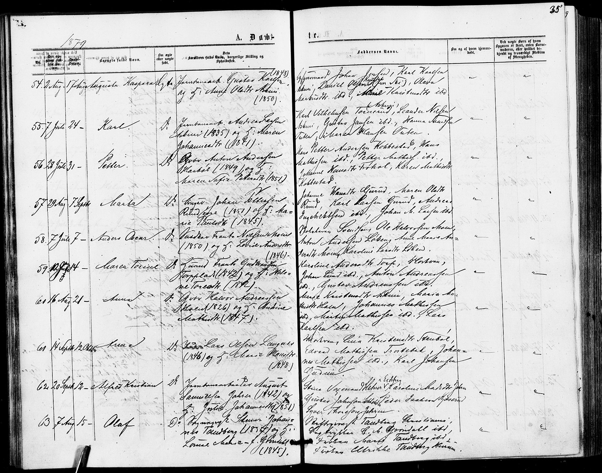 Askim prestekontor Kirkebøker, AV/SAO-A-10900/F/Fa/L0006: Parish register (official) no. 6, 1874-1881, p. 35