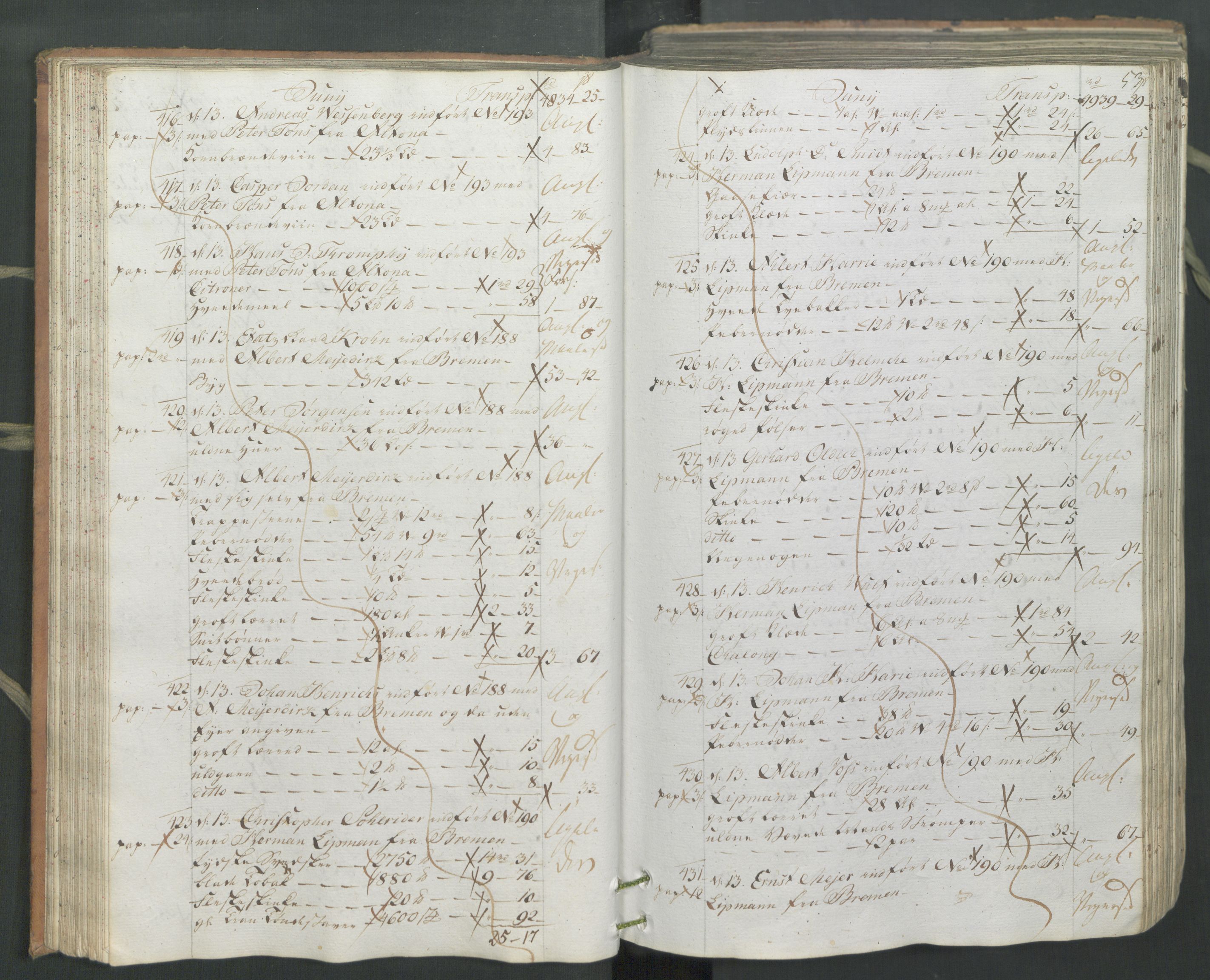 Generaltollkammeret, tollregnskaper, AV/RA-EA-5490/R26/L0222/0001: Tollregnskaper Bergen A / Inngående hovedtollbok, 1786, p. 52b-53a