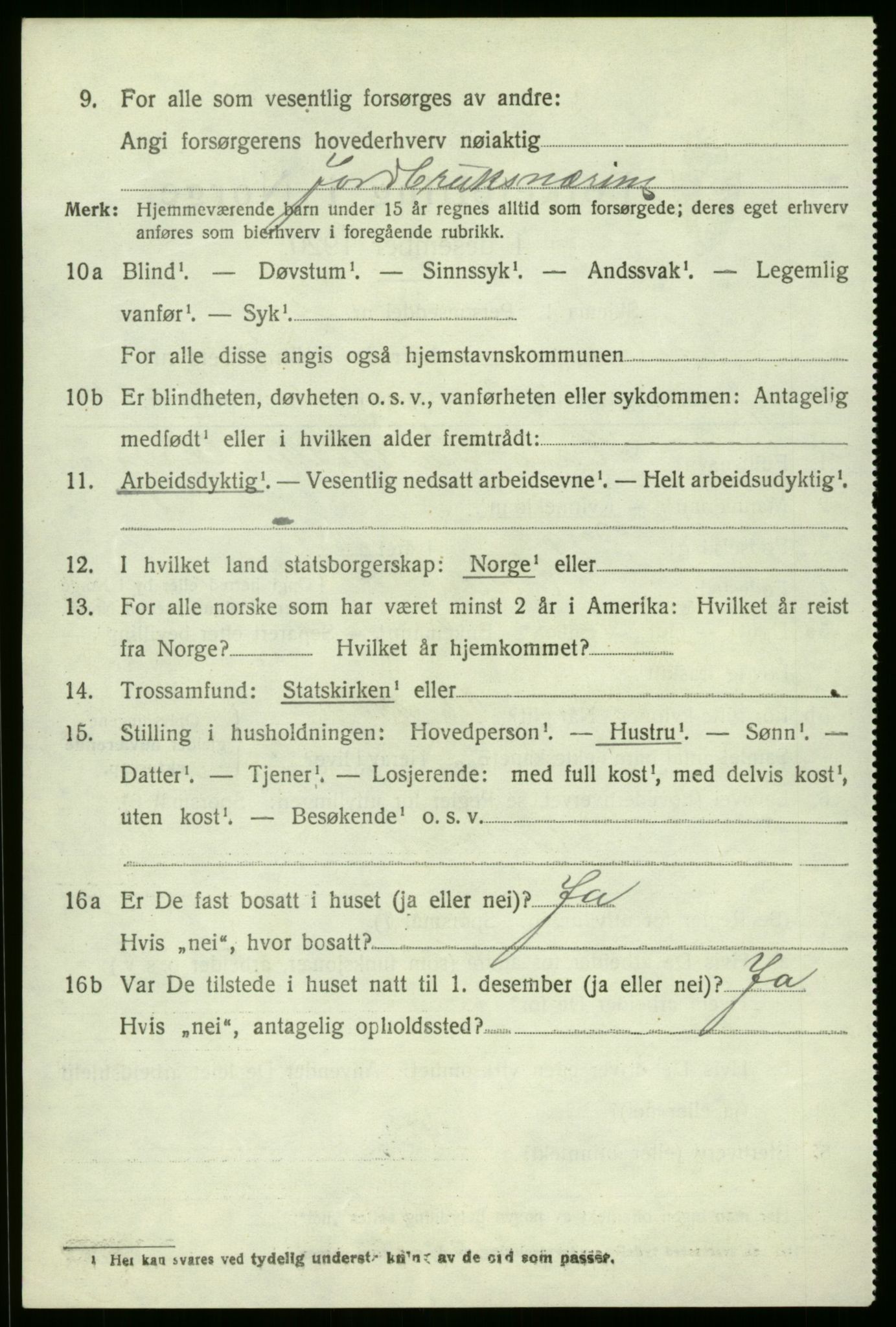 SAB, 1920 census for Jostedal, 1920, p. 1079