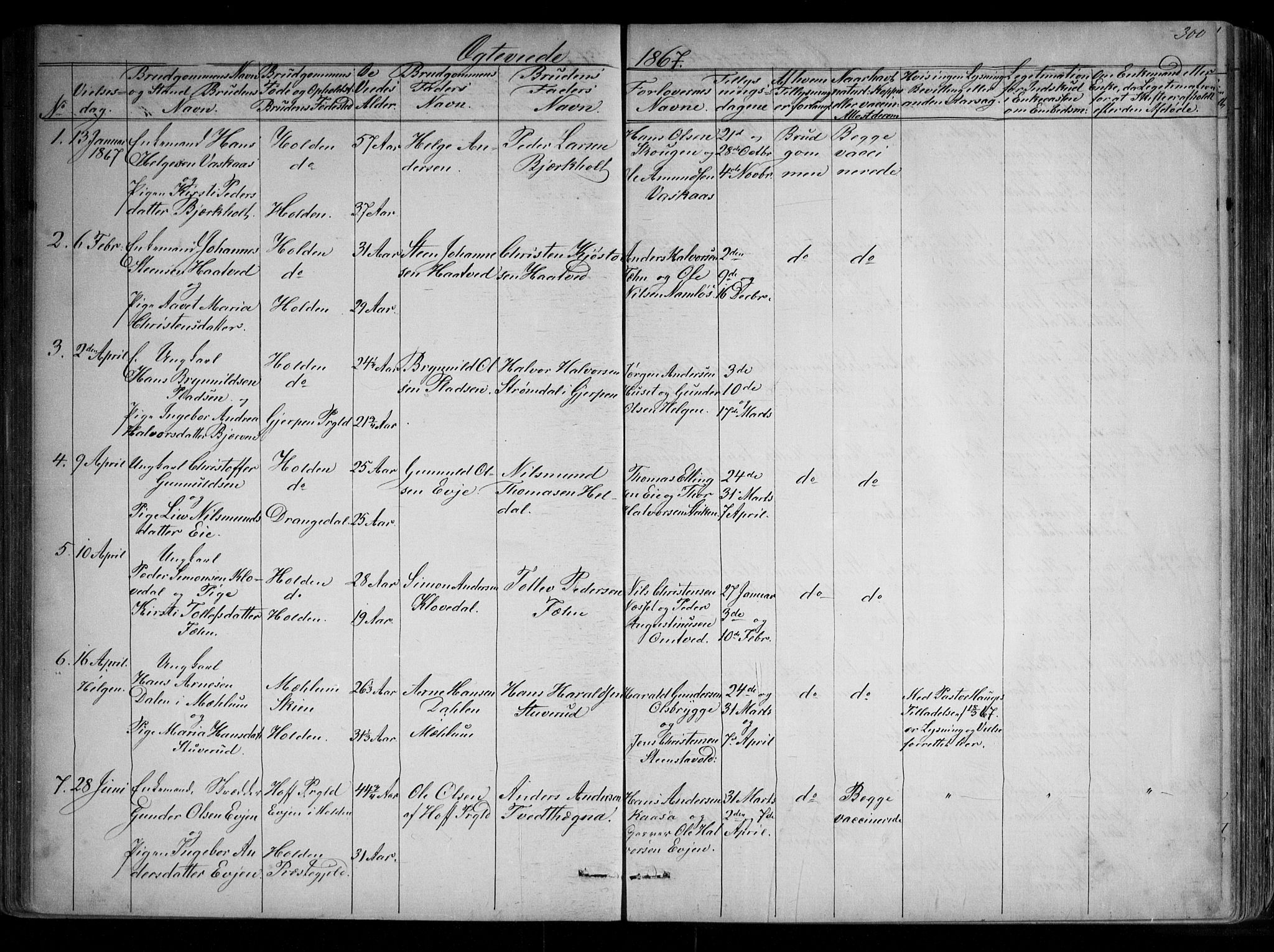 Holla kirkebøker, AV/SAKO-A-272/G/Ga/L0004: Parish register (copy) no. I 4, 1867-1890, p. 300