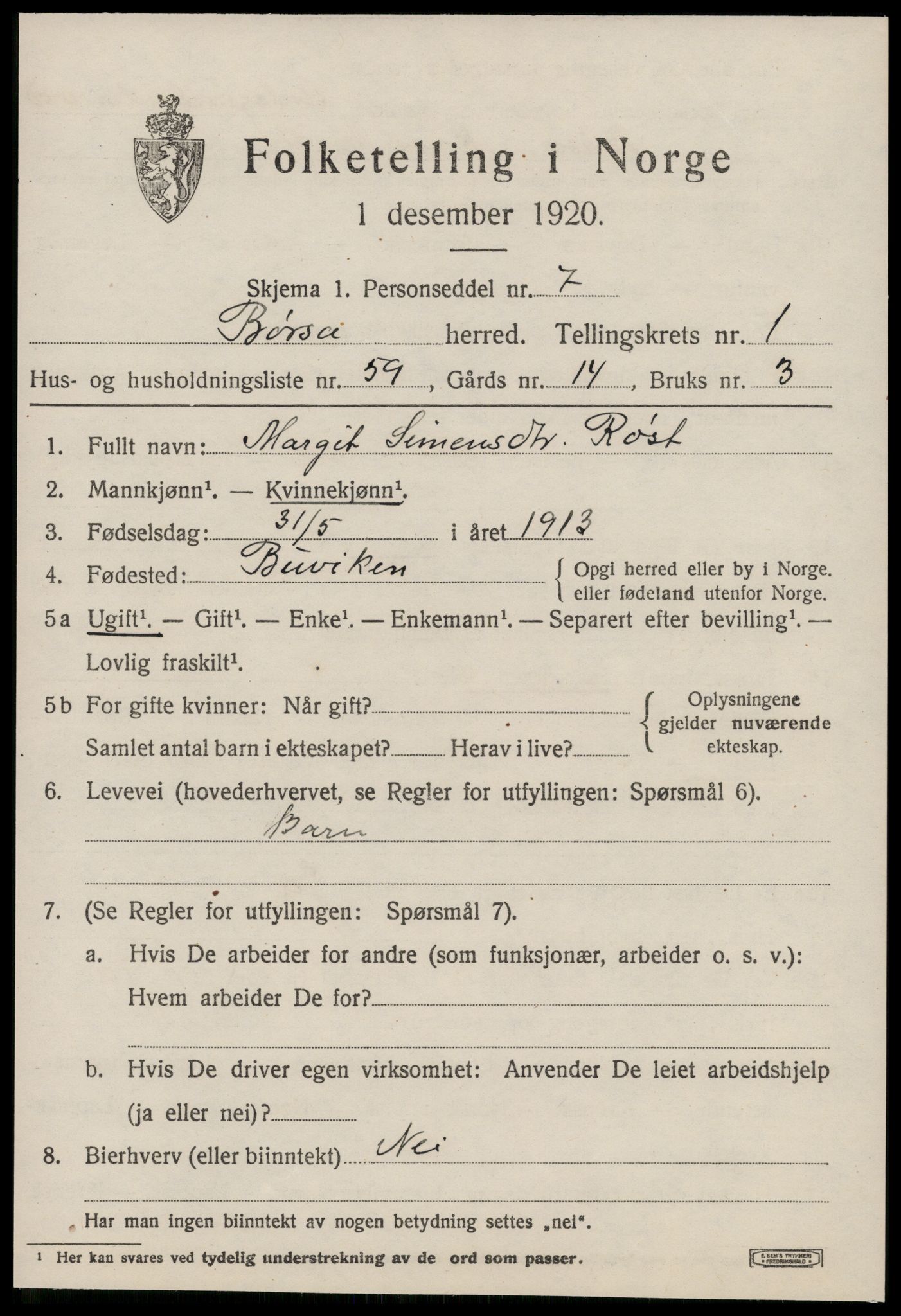 SAT, 1920 census for Børsa, 1920, p. 1235