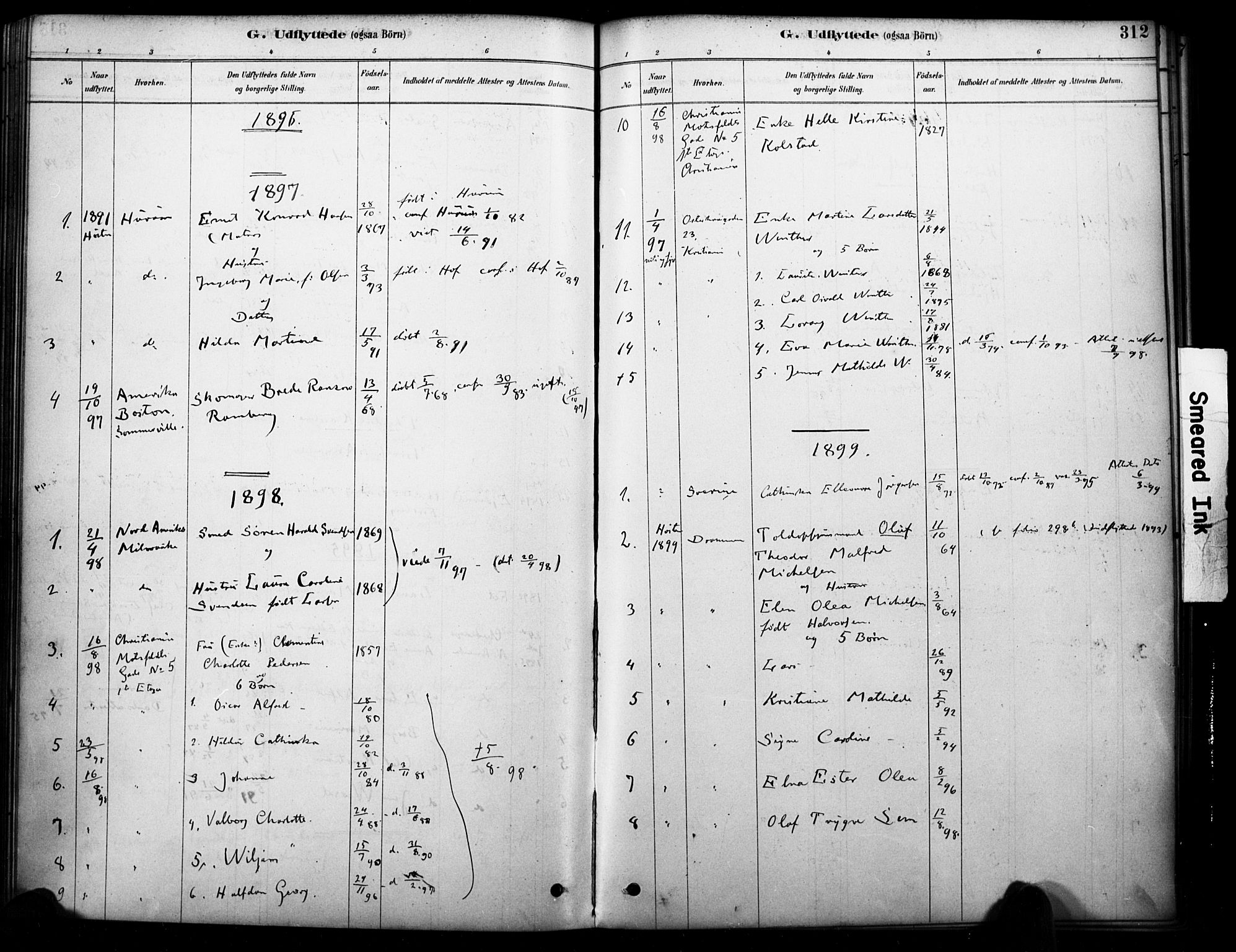 Strømm kirkebøker, AV/SAKO-A-322/F/Fb/L0001: Parish register (official) no. II 1, 1878-1899, p. 312