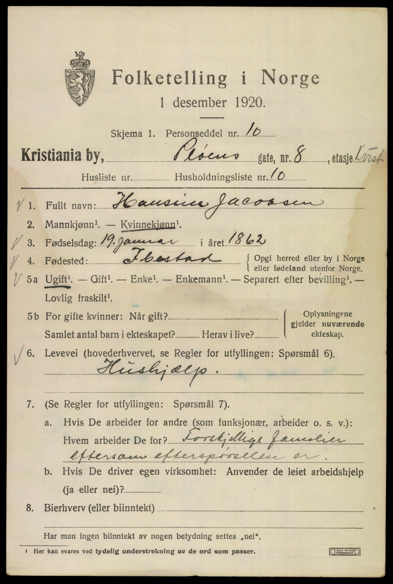 SAO, 1920 census for Kristiania, 1920, p. 456397