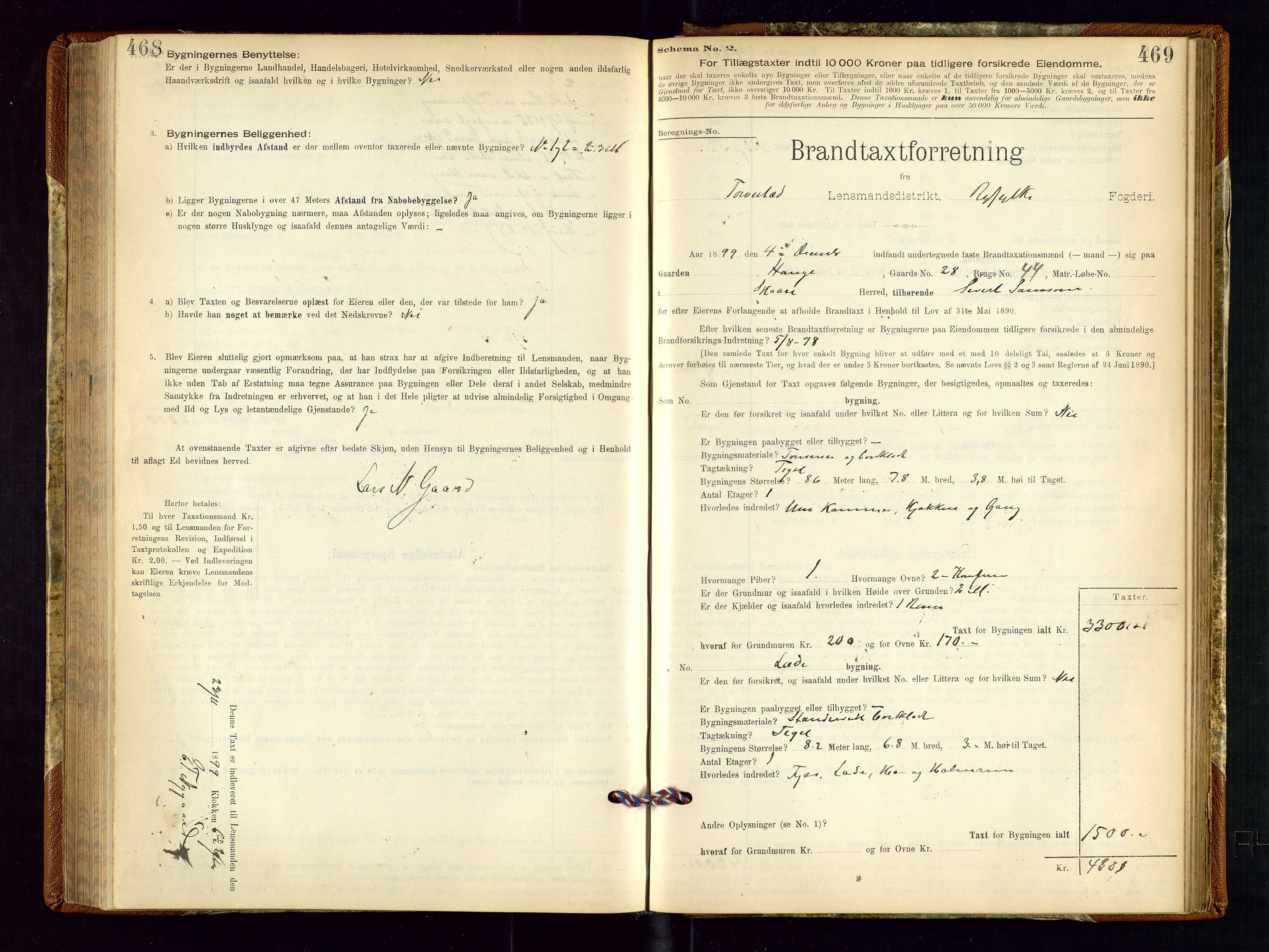 Torvestad lensmannskontor, SAST/A-100307/1/Gob/L0001: "Brandtaxationsprotokol for Torvestad Lensmannsdistrikt", 1895-1904, p. 468-469