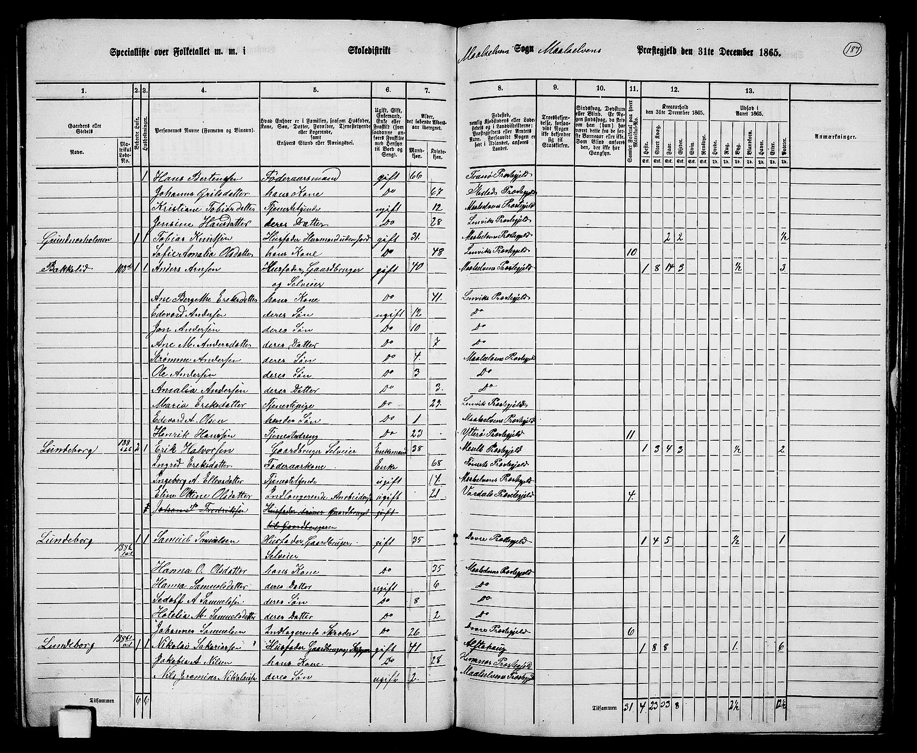 RA, 1865 census for Målselv, 1865, p. 20