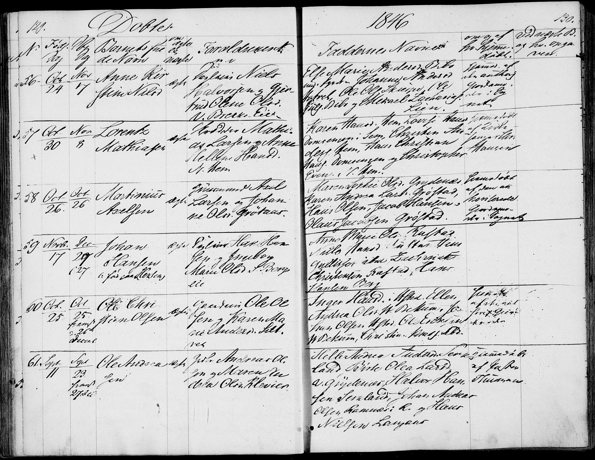 Våle kirkebøker, AV/SAKO-A-334/F/Fa/L0009a: Parish register (official) no. I 9A, 1839-1860, p. 129-130