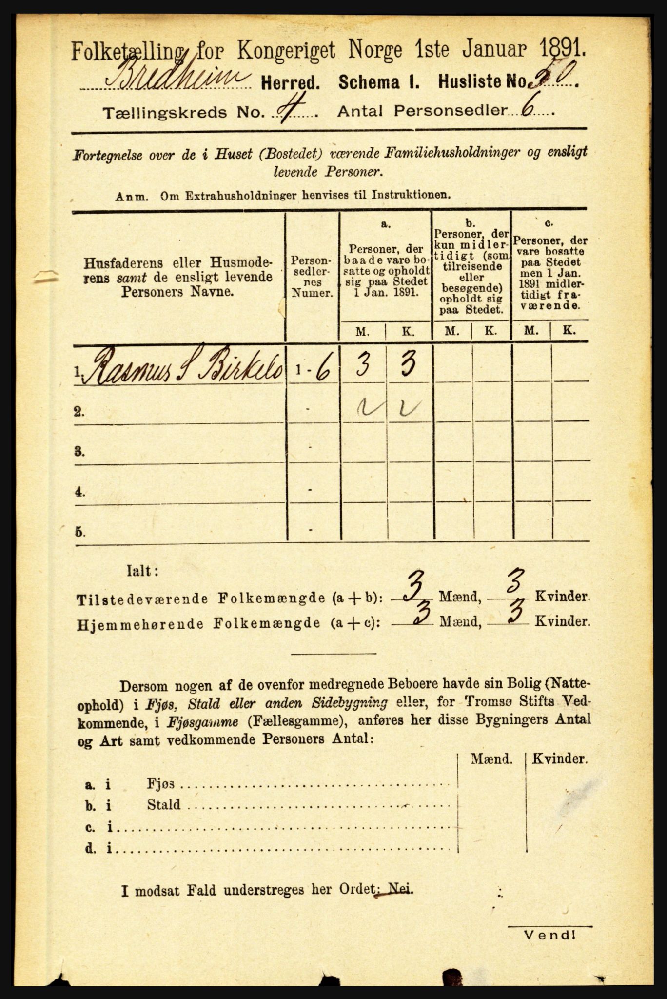 RA, 1891 census for 1446 Breim, 1891, p. 1295