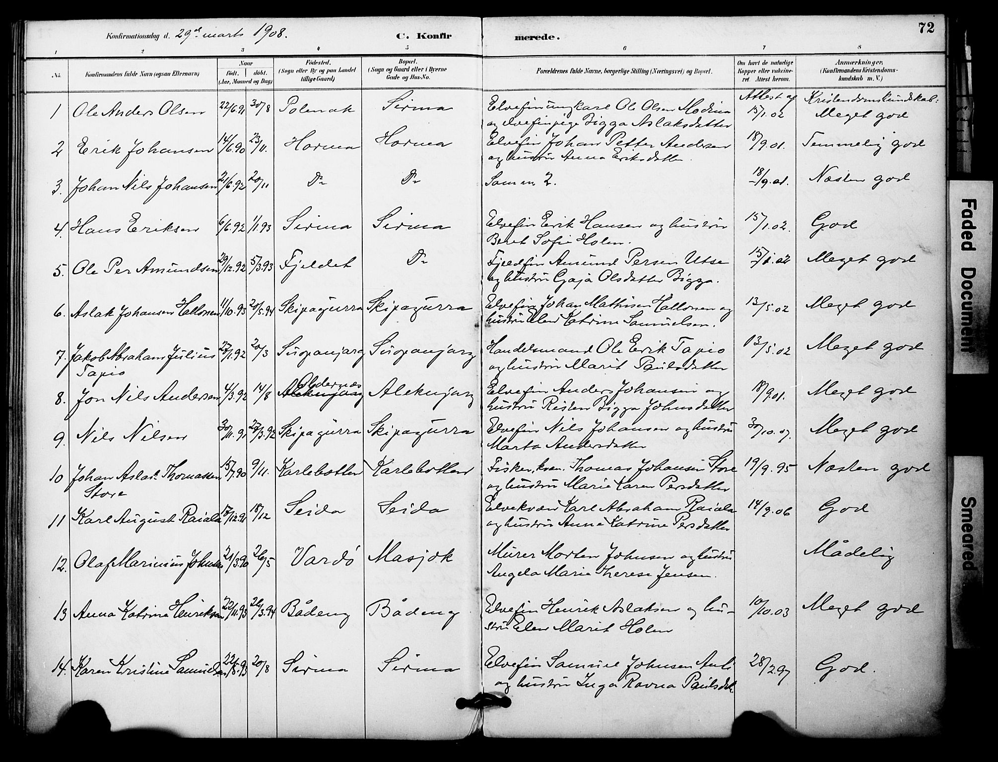 Nesseby sokneprestkontor, SATØ/S-1330/H/Ha/L0005kirke: Parish register (official) no. 5, 1885-1906, p. 72