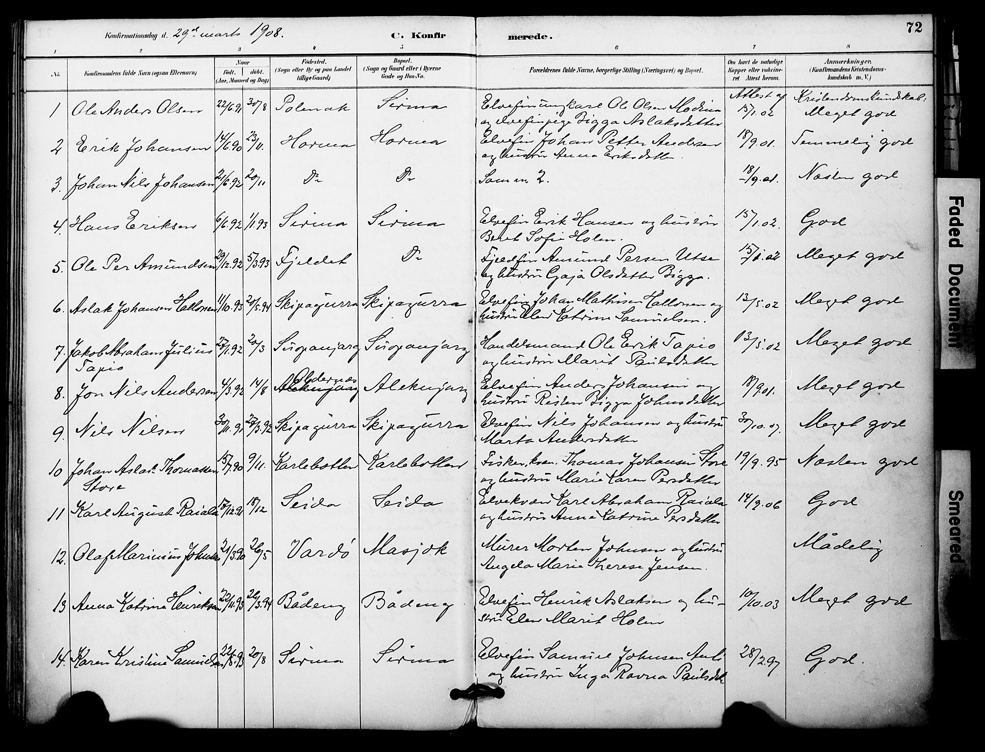 Nesseby sokneprestkontor, AV/SATØ-S-1330/H/Ha/L0005kirke: Parish register (official) no. 5, 1885-1906, p. 72