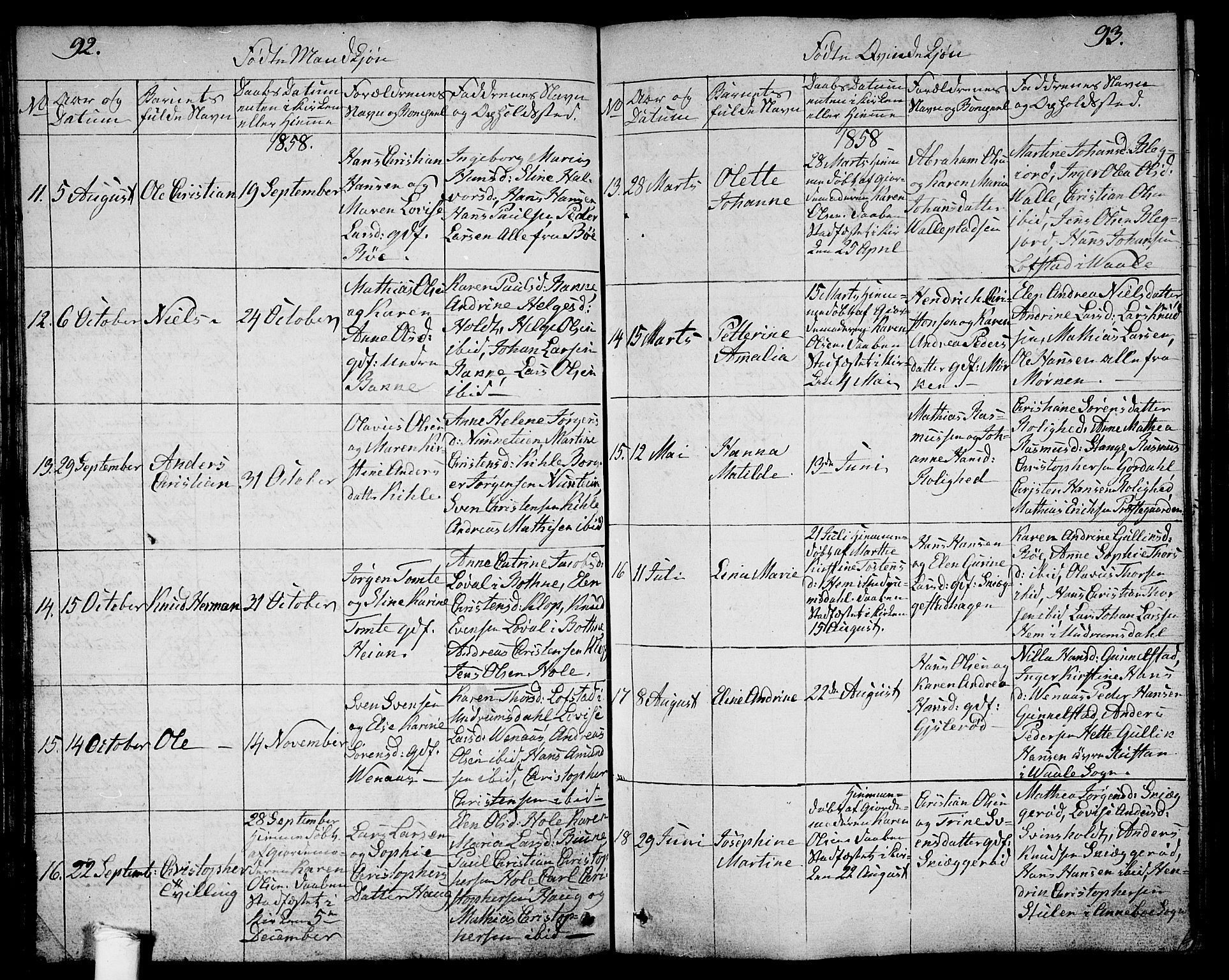 Ramnes kirkebøker, SAKO/A-314/G/Ga/L0002: Parish register (copy) no. I 2, 1848-1870, p. 92-93