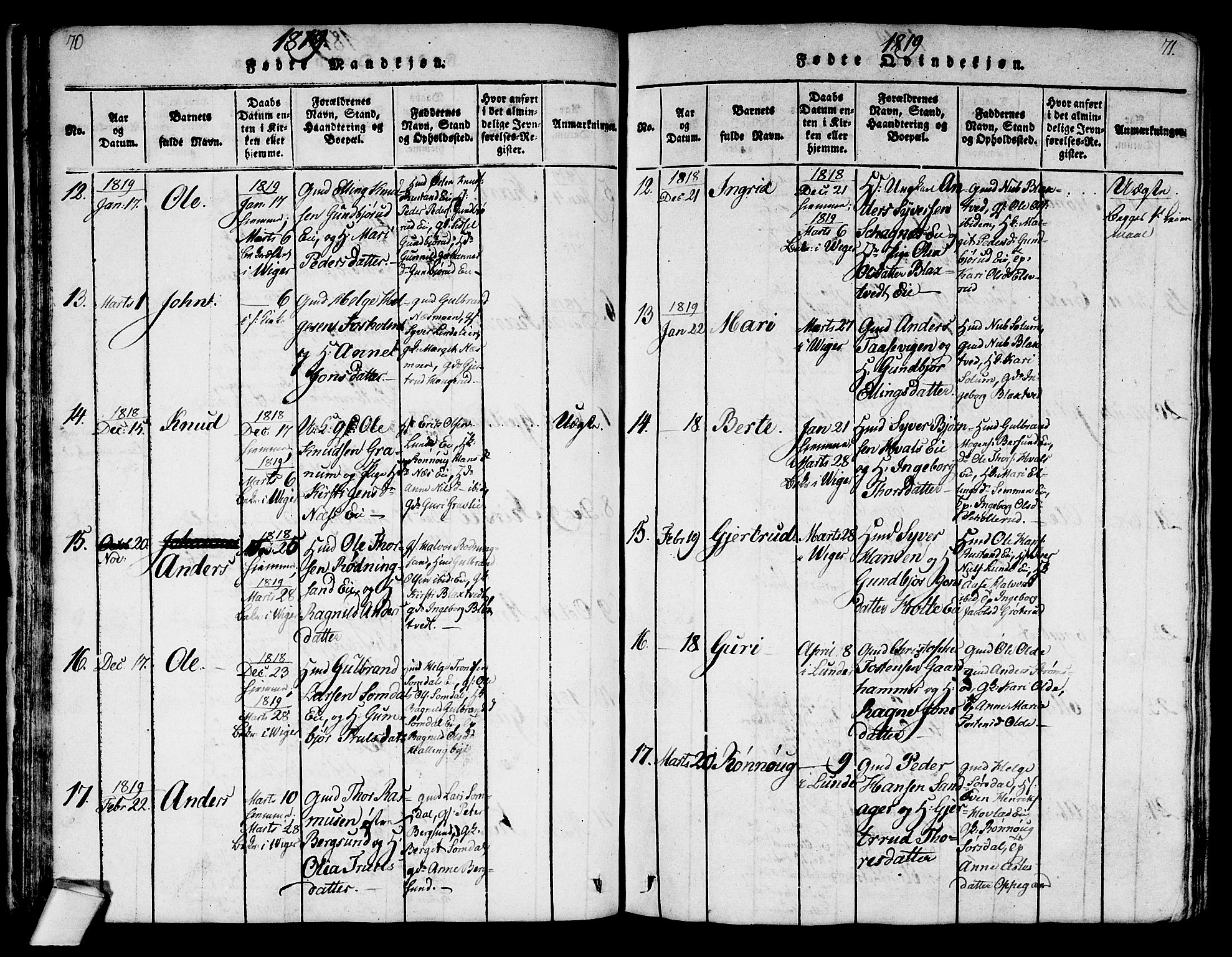 Norderhov kirkebøker, AV/SAKO-A-237/G/Ga/L0003: Parish register (copy) no. I 3 /2, 1814-1876, p. 70-71