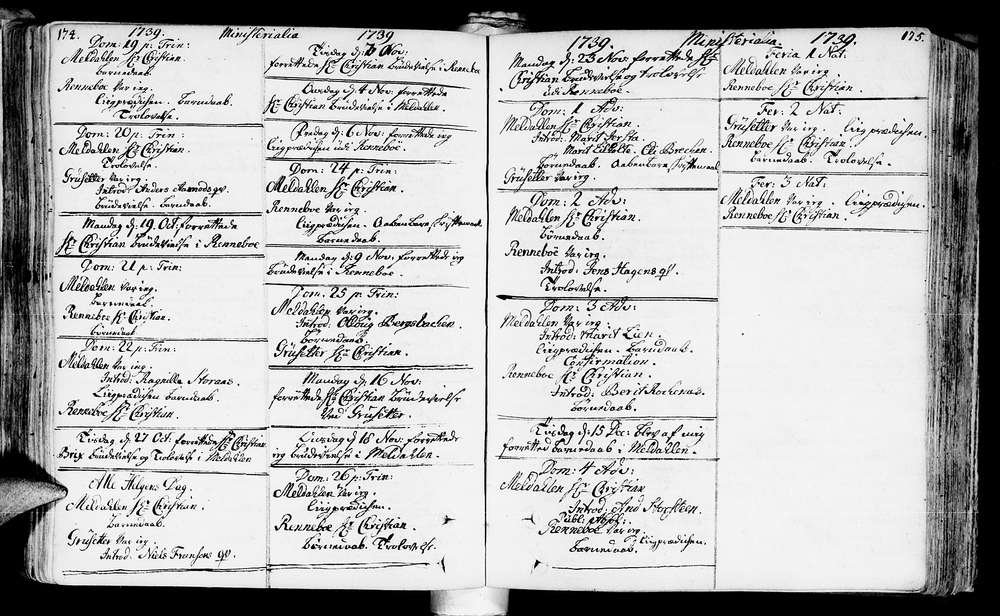Ministerialprotokoller, klokkerbøker og fødselsregistre - Sør-Trøndelag, SAT/A-1456/672/L0850: Parish register (official) no. 672A03, 1725-1751, p. 174-175