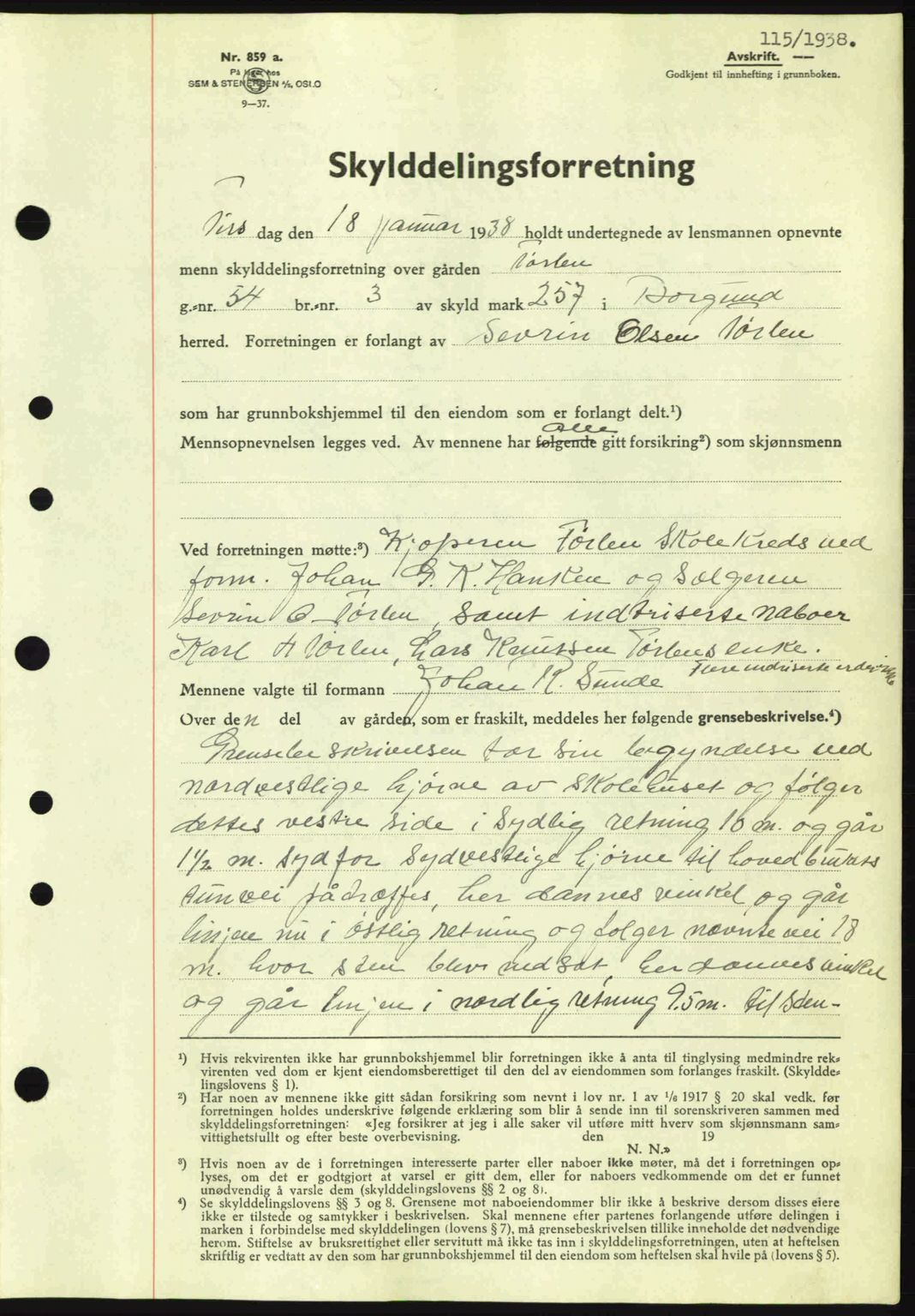 Nordre Sunnmøre sorenskriveri, AV/SAT-A-0006/1/2/2C/2Ca: Mortgage book no. A4, 1937-1938, Diary no: : 115/1938