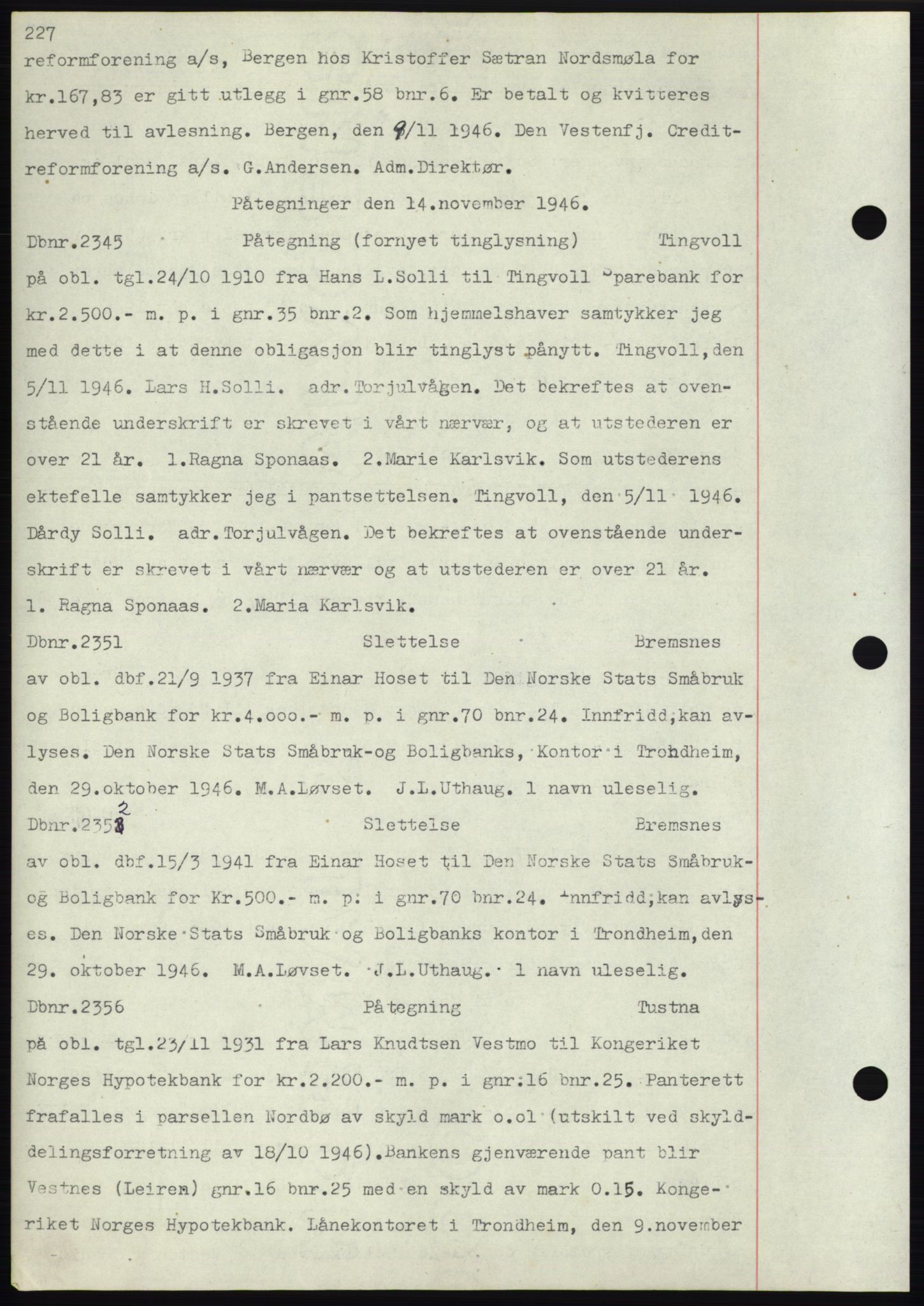 Nordmøre sorenskriveri, SAT/A-4132/1/2/2Ca: Mortgage book no. C82b, 1946-1951, Diary no: : 2345/1946