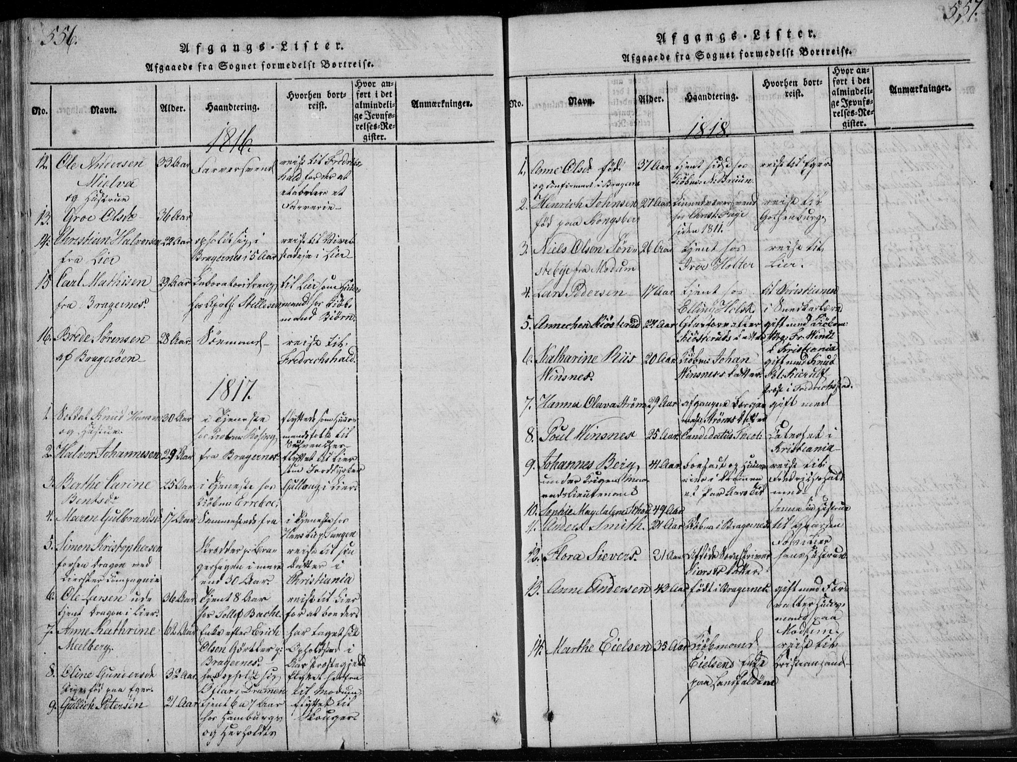 Bragernes kirkebøker, AV/SAKO-A-6/F/Fa/L0007: Parish register (official) no. I 7, 1815-1829, p. 556-557