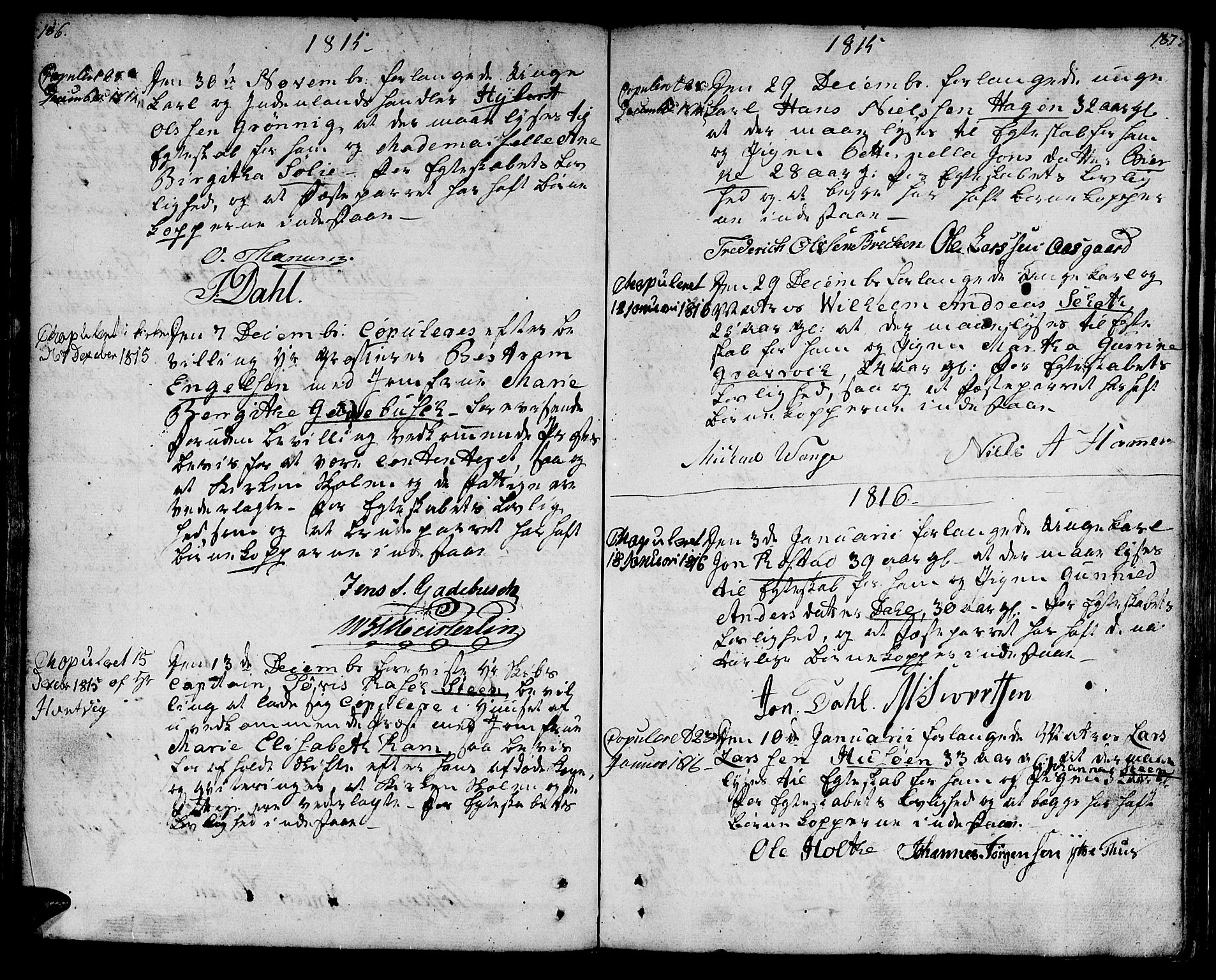 Ministerialprotokoller, klokkerbøker og fødselsregistre - Sør-Trøndelag, SAT/A-1456/601/L0042: Parish register (official) no. 601A10, 1802-1830, p. 186-187
