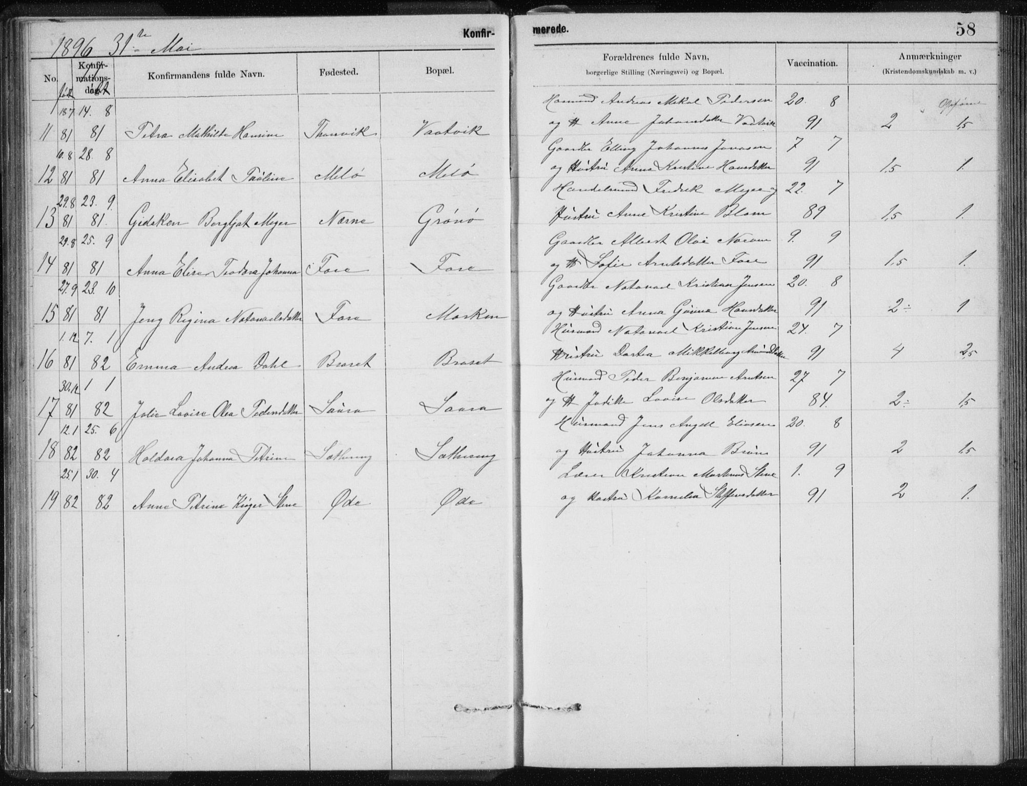 Ministerialprotokoller, klokkerbøker og fødselsregistre - Nordland, SAT/A-1459/843/L0637: Parish register (copy) no. 843C06, 1884-1908, p. 58