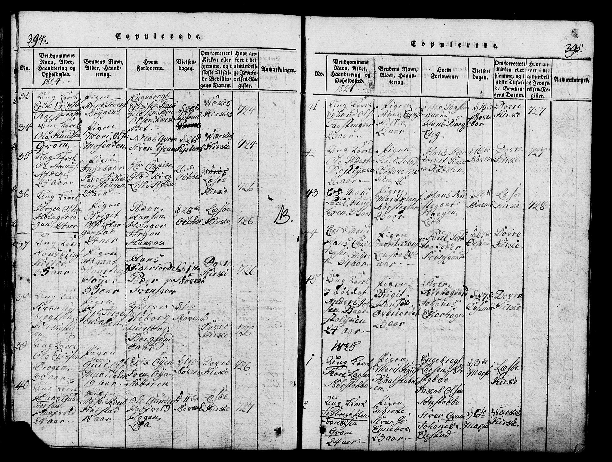 Lesja prestekontor, SAH/PREST-068/H/Ha/Hab/L0001: Parish register (copy) no. 1, 1820-1831, p. 394-395