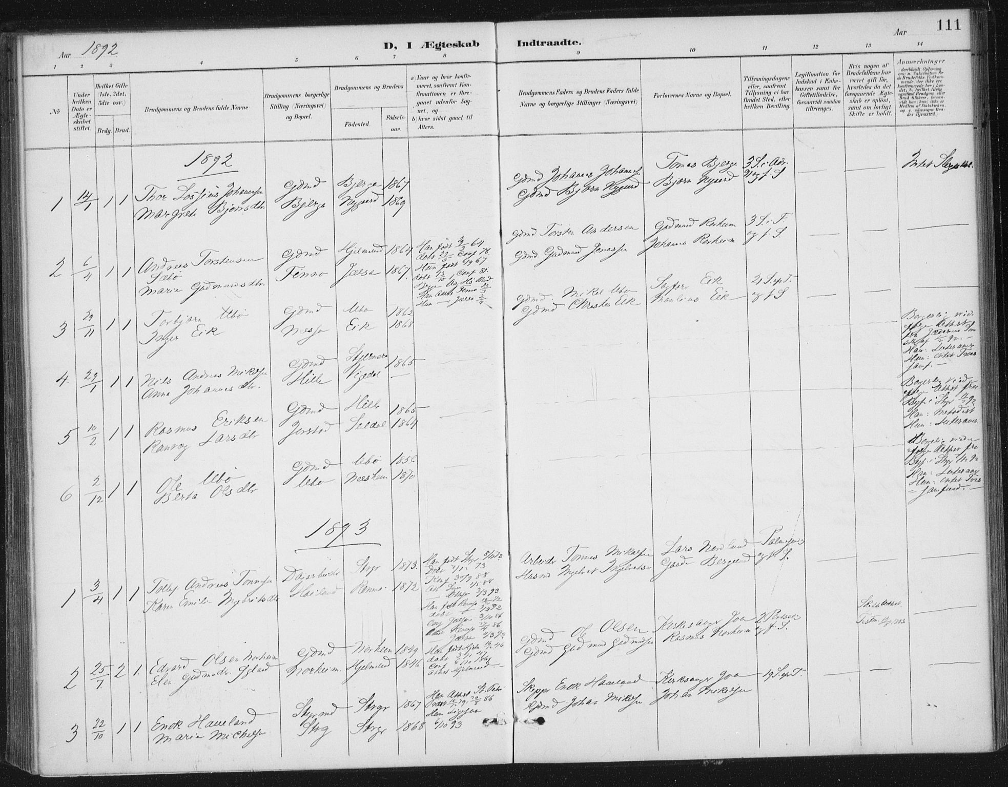 Nedstrand sokneprestkontor, AV/SAST-A-101841/01/IV: Parish register (official) no. A 13, 1887-1915, p. 111