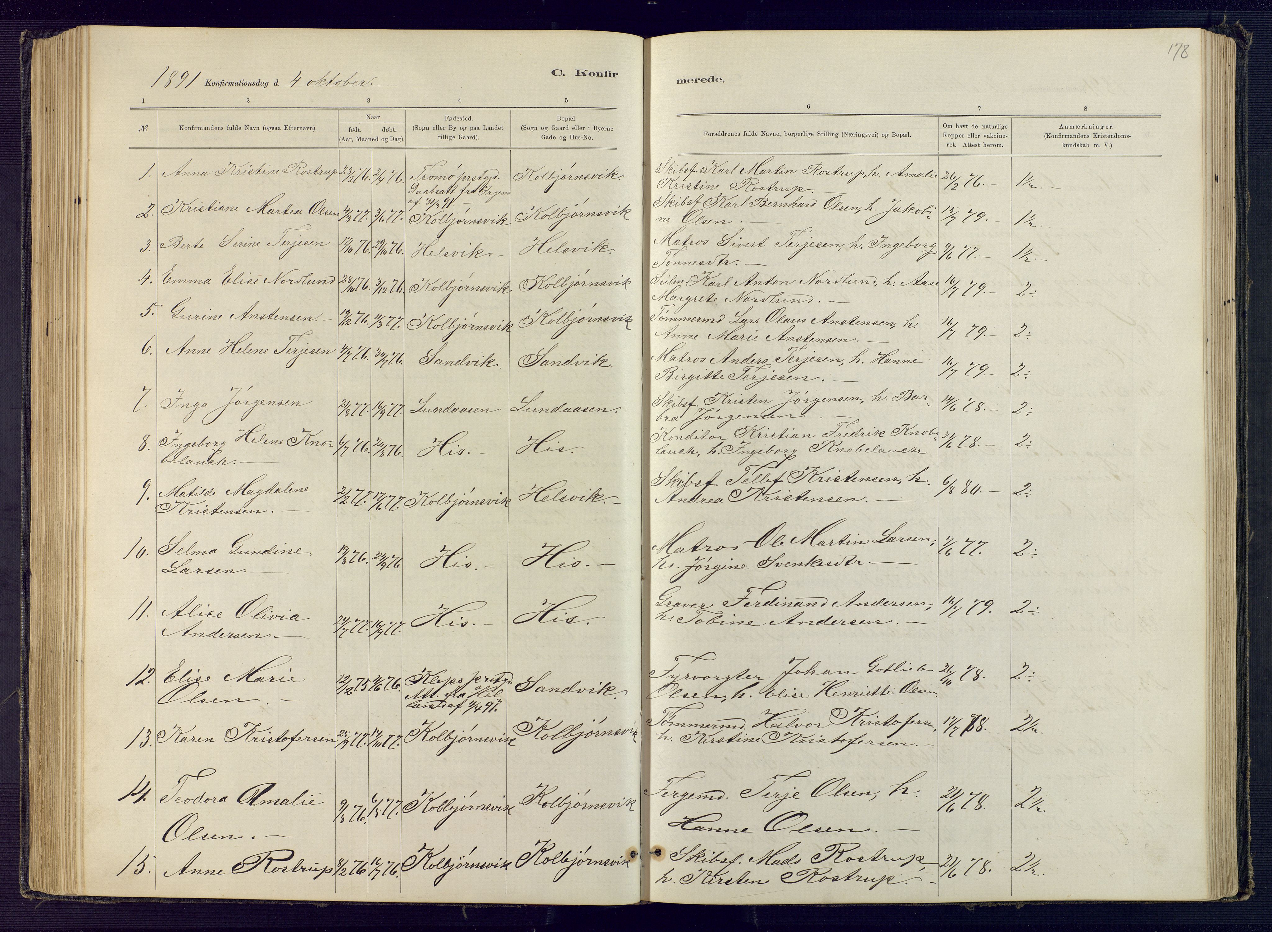 Hisøy sokneprestkontor, SAK/1111-0020/F/Fb/L0003: Parish register (copy) no. B 3, 1885-1905, p. 178
