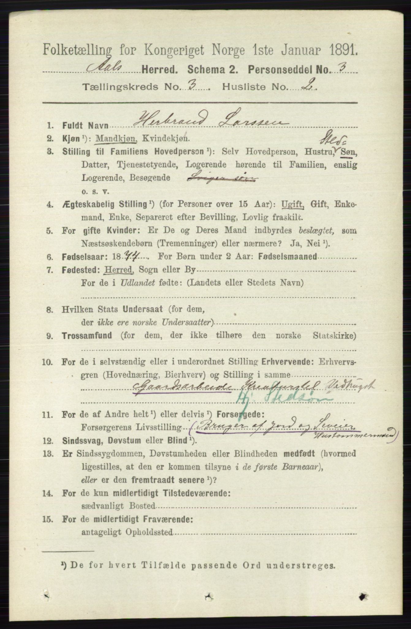 RA, 1891 census for 0619 Ål, 1891, p. 660