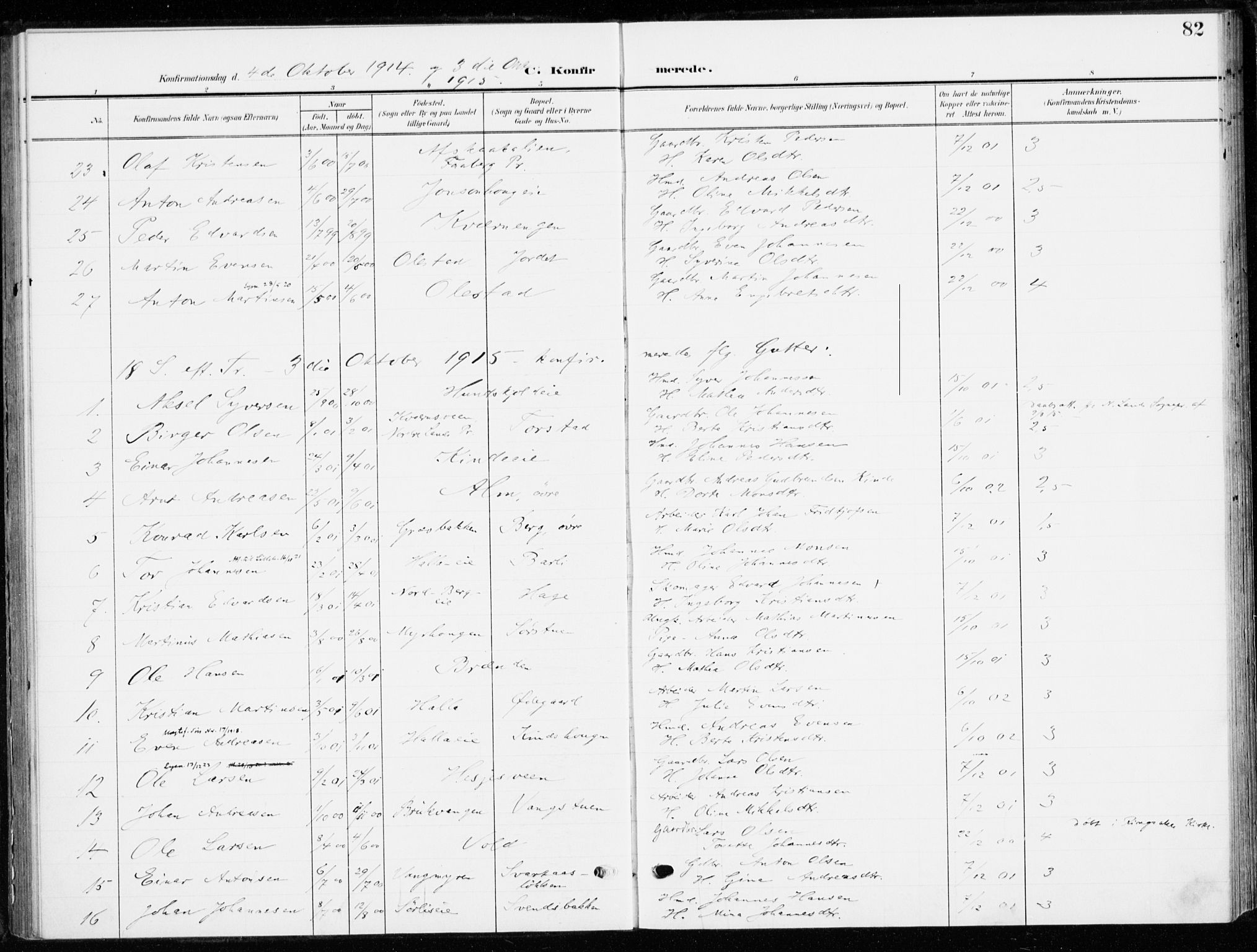 Ringsaker prestekontor, SAH/PREST-014/K/Ka/L0021: Parish register (official) no. 21, 1905-1920, p. 82