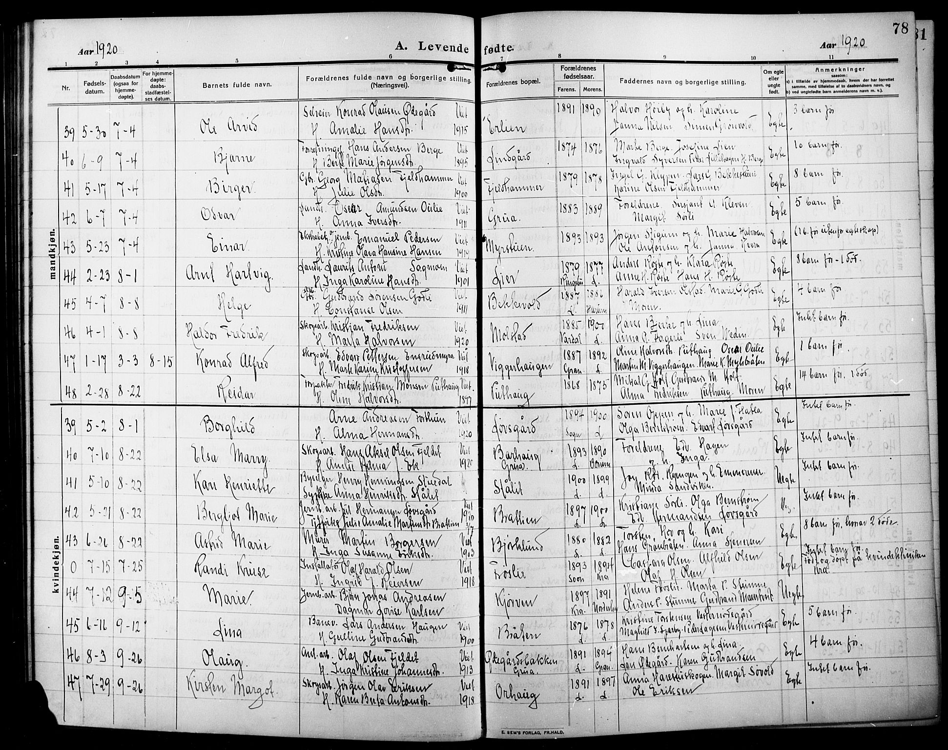 Lunner prestekontor, AV/SAH-PREST-118/H/Ha/Hab/L0001: Parish register (copy) no. 1, 1909-1922, p. 78