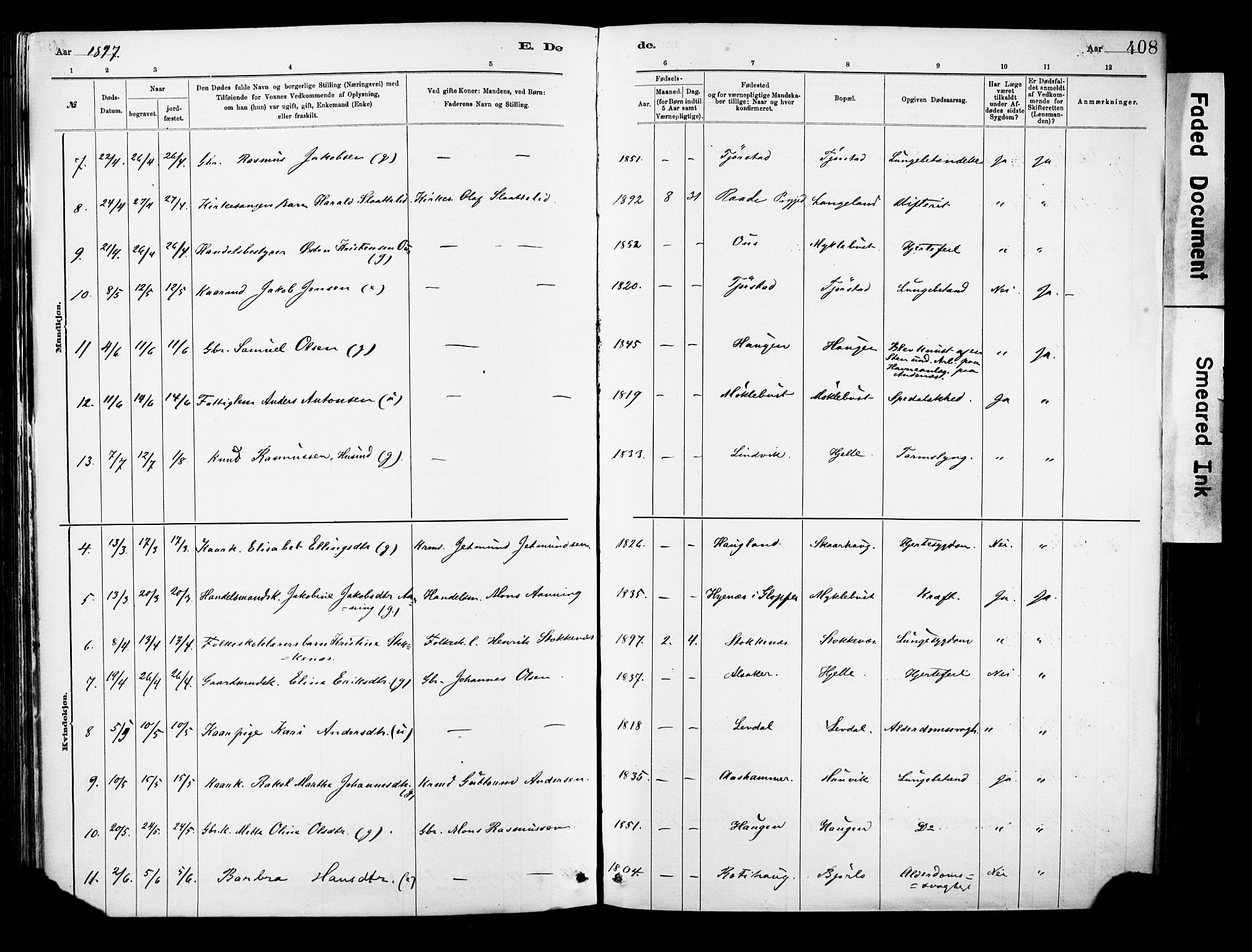 Eid sokneprestembete, AV/SAB-A-82301/H/Haa/Haab/L0001: Parish register (official) no. B 1, 1879-1906, p. 408