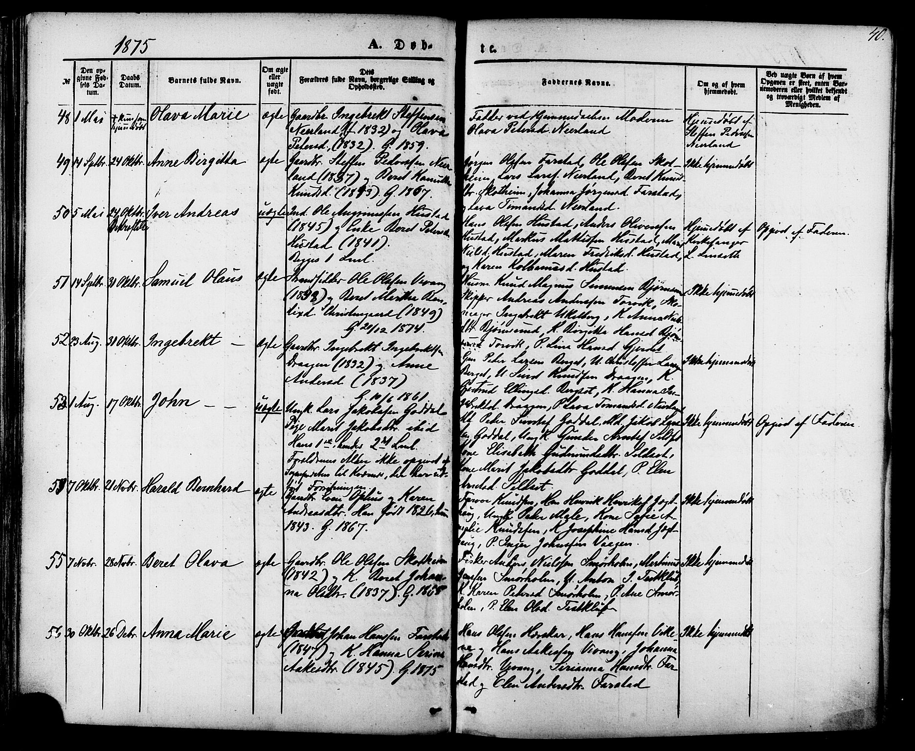 Ministerialprotokoller, klokkerbøker og fødselsregistre - Møre og Romsdal, AV/SAT-A-1454/566/L0768: Parish register (official) no. 566A07, 1869-1881, p. 40