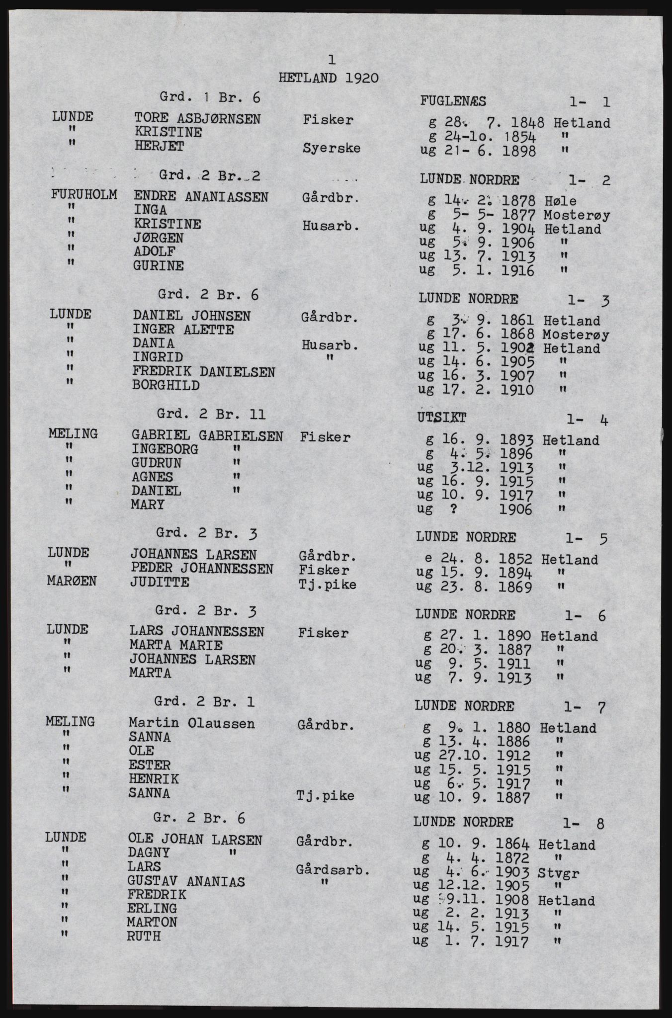 SAST, Copy of 1920 census for Hetland, 1920, p. 9